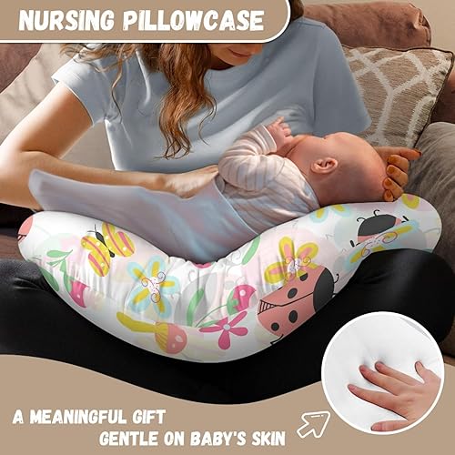Miniatura 6 de Forchrinse Funda de almohada de lactancia floral de mariquita rosa para bebés y niñas, funda de almohada de lactancia materna suave lavable