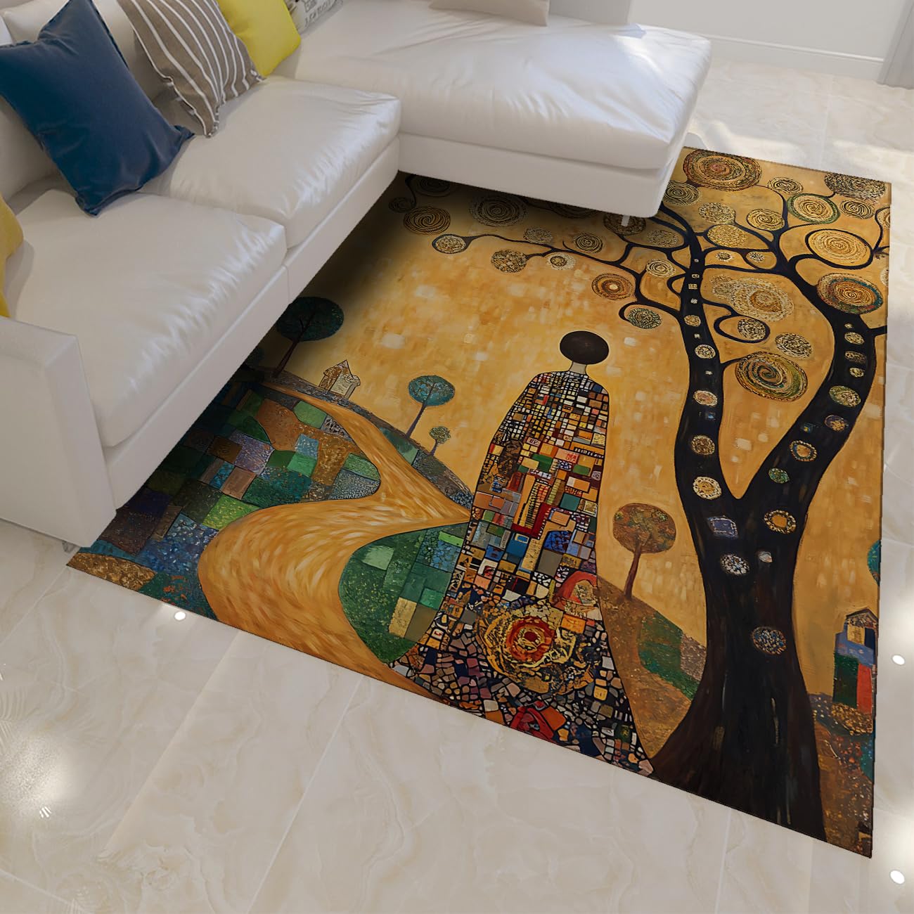 Tapis bohème abstrait lavable 120x180cm pour salon et couloir