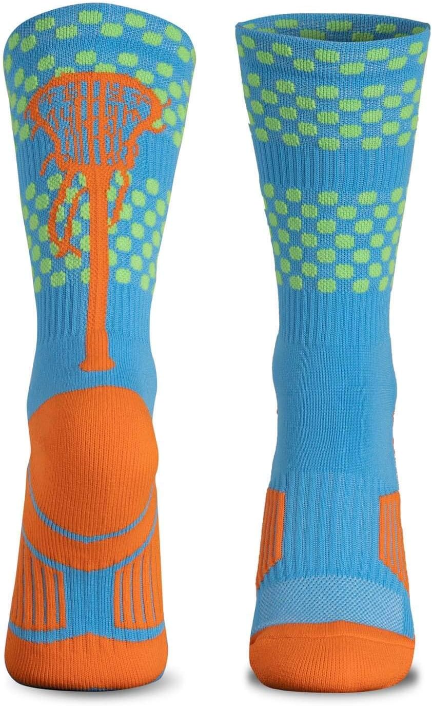 ChalkTalkSPORTS Girls Lacrosse Performance Crew Socks - Tropic Neon Lacrosse Design - Lacrosse Mid-Calf Socks - Adult