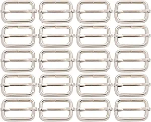 BIKICOCO Metal Slide Adjuster Buckle Tri-Glides with Movable Center Bar, for Straps, 1 x 0.6 Inch, Silver, Pack of 20