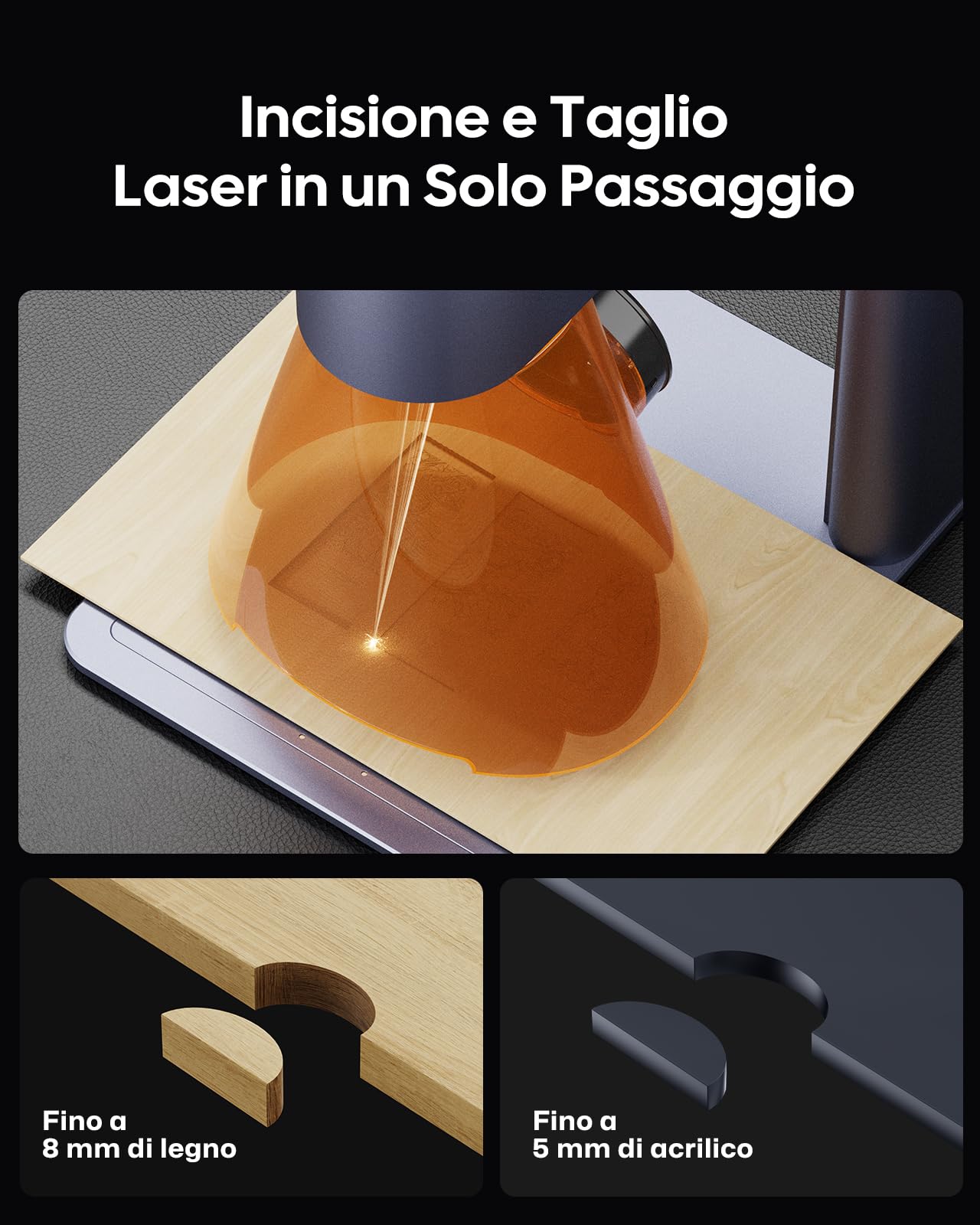 LaserPecker 4 Incisore Laser Doppio 4000mm/s | Per Metallo, Legno, Vetro | Precisione 8K Con App