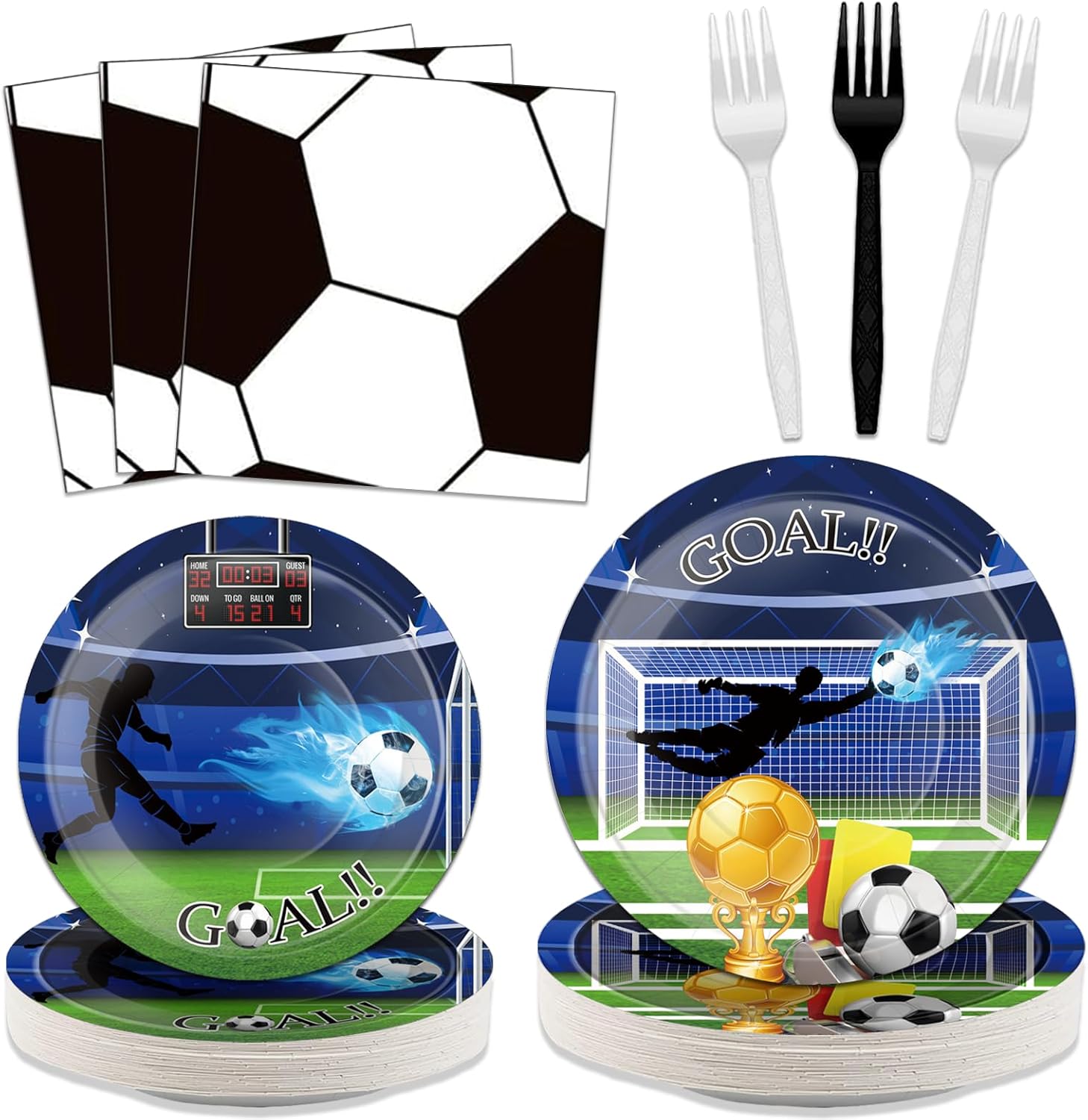 Soccer Party Decorations, Soccer Plates and Napkins Forks for Soccer Birthday Party Decorations, 100Pcs Soccer Party Supplies Tableware Set for Soccer Theme Favors, Serves 25