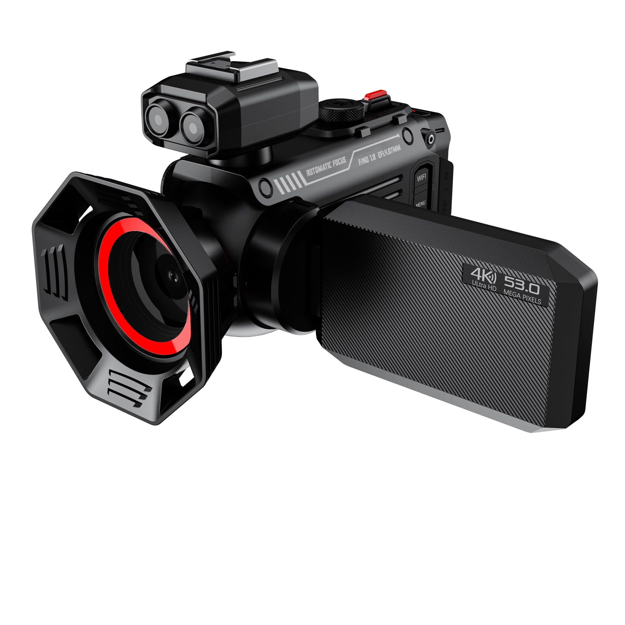 Videocamera 4K UHD WiFi, videocamera digitale da 53 MP con zoom 50X, visione notturna, schermo da 3,0 pollici, batteria 2500 mAh, supporto MicroSD per vlogging