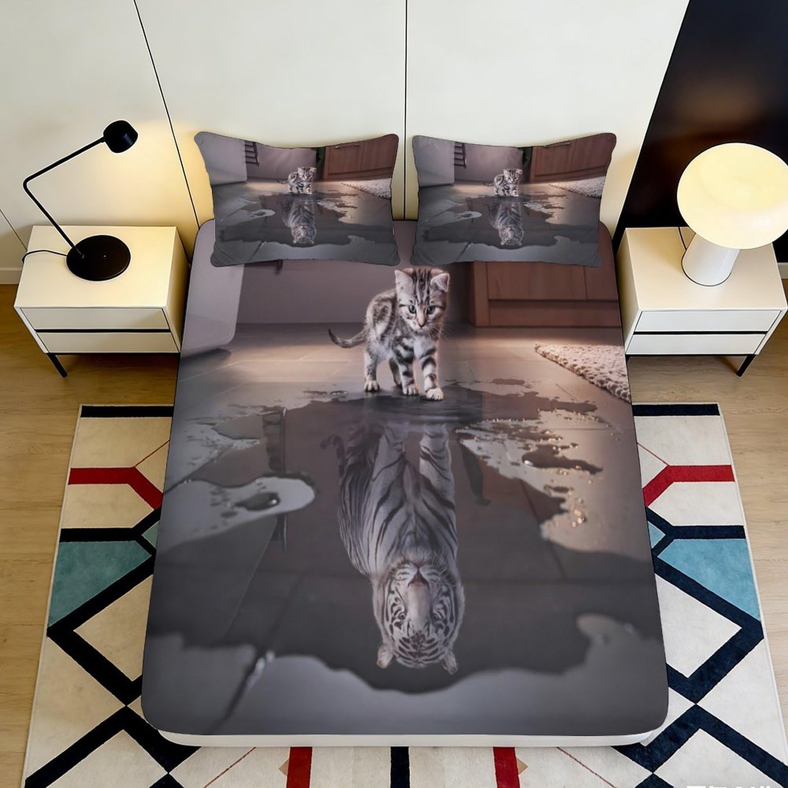 Decorative Tiger Fitted Sheet 3D Printed, Soft Touch Microfiber Bed Cover for Bedroom, Guest Room Bedding, Easy Care, Stylish Accent 90x200x25cm