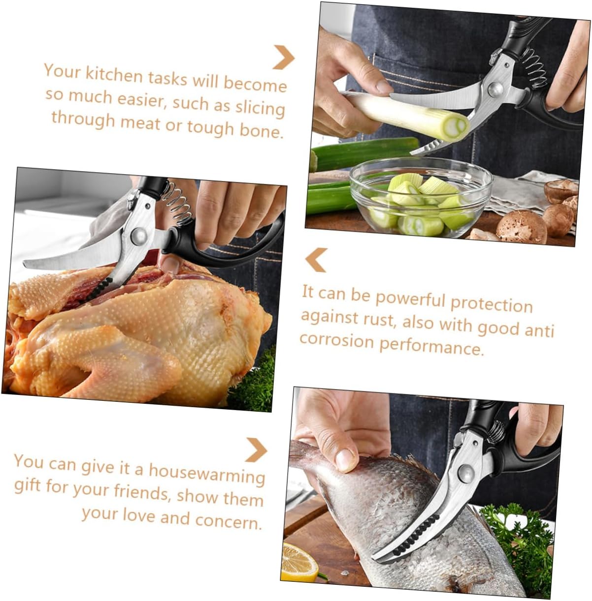 Mikinona Multipurpose Heavy Duty Kitchen Shears for Poultry Meat and Fish Ergonomic Design with Non Slip Grip Construction for Cutting and Snipping Herbs
