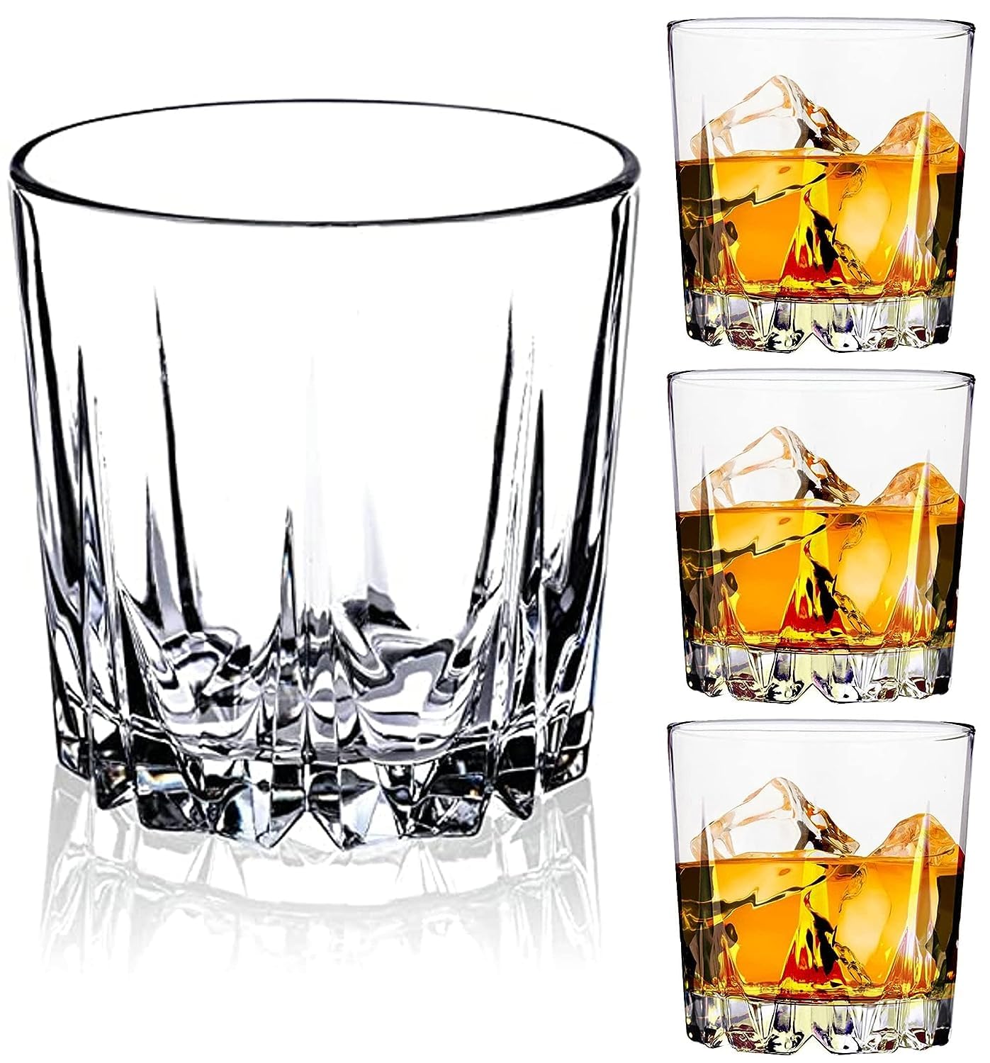 BELENZO Diamond Crystal Cut Whiskey Glasses 300 ml Bar Glass for Drinking Bourbon, Whisky, Scotch, Cocktails, Cognac Old Fashioned Cocktail Tumblers (Scotch 300 ml, 2)