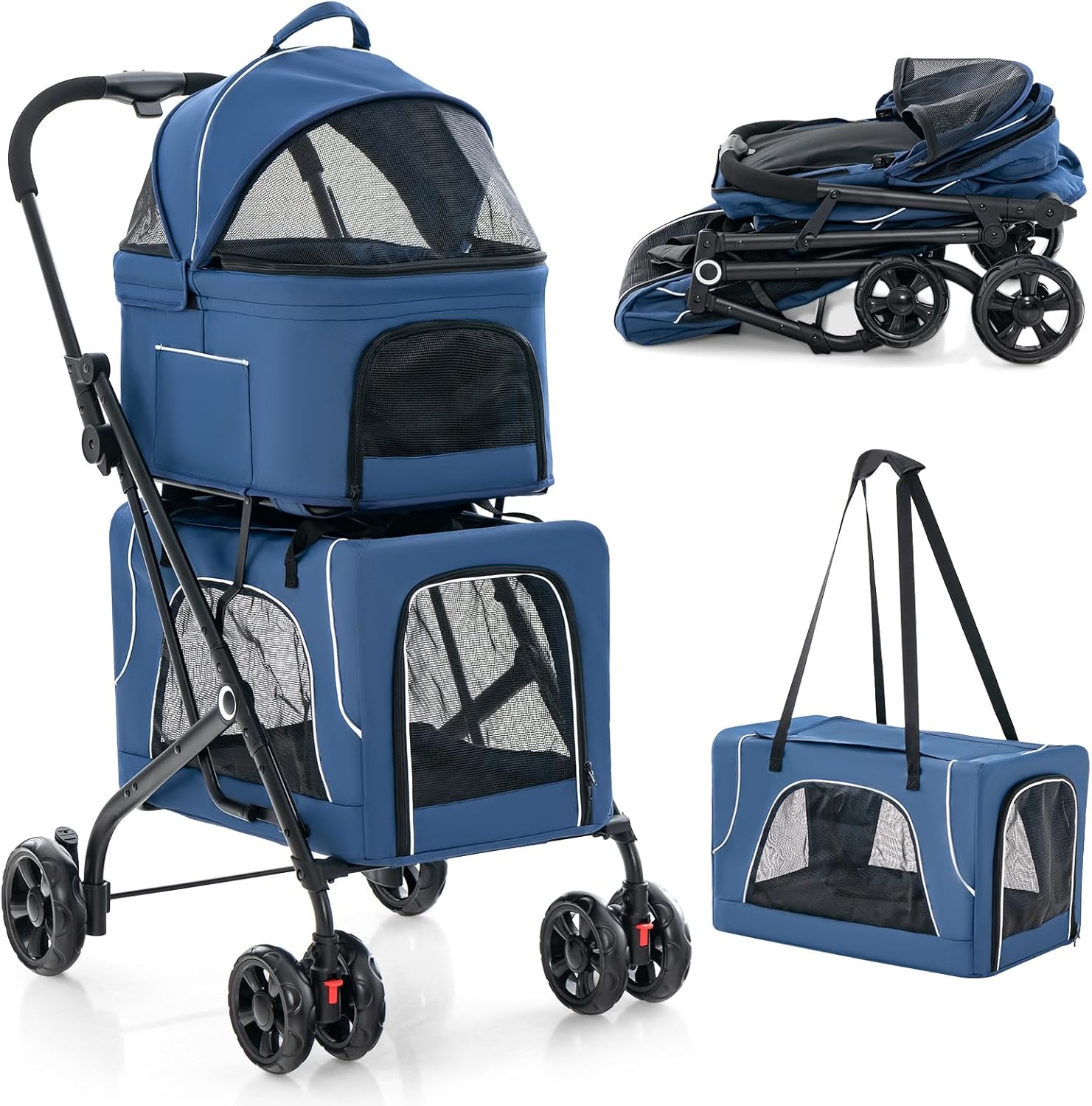 COSTWAY Double Pet Stroller, Folding Dog Travel Pushchair with 2