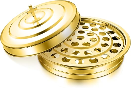 Jingmore Holy Communion Tray for Churches with Lid Communion Set Stainless Steel Cup Tray with Cover Church Supplies Not Cups IncludedGold Color