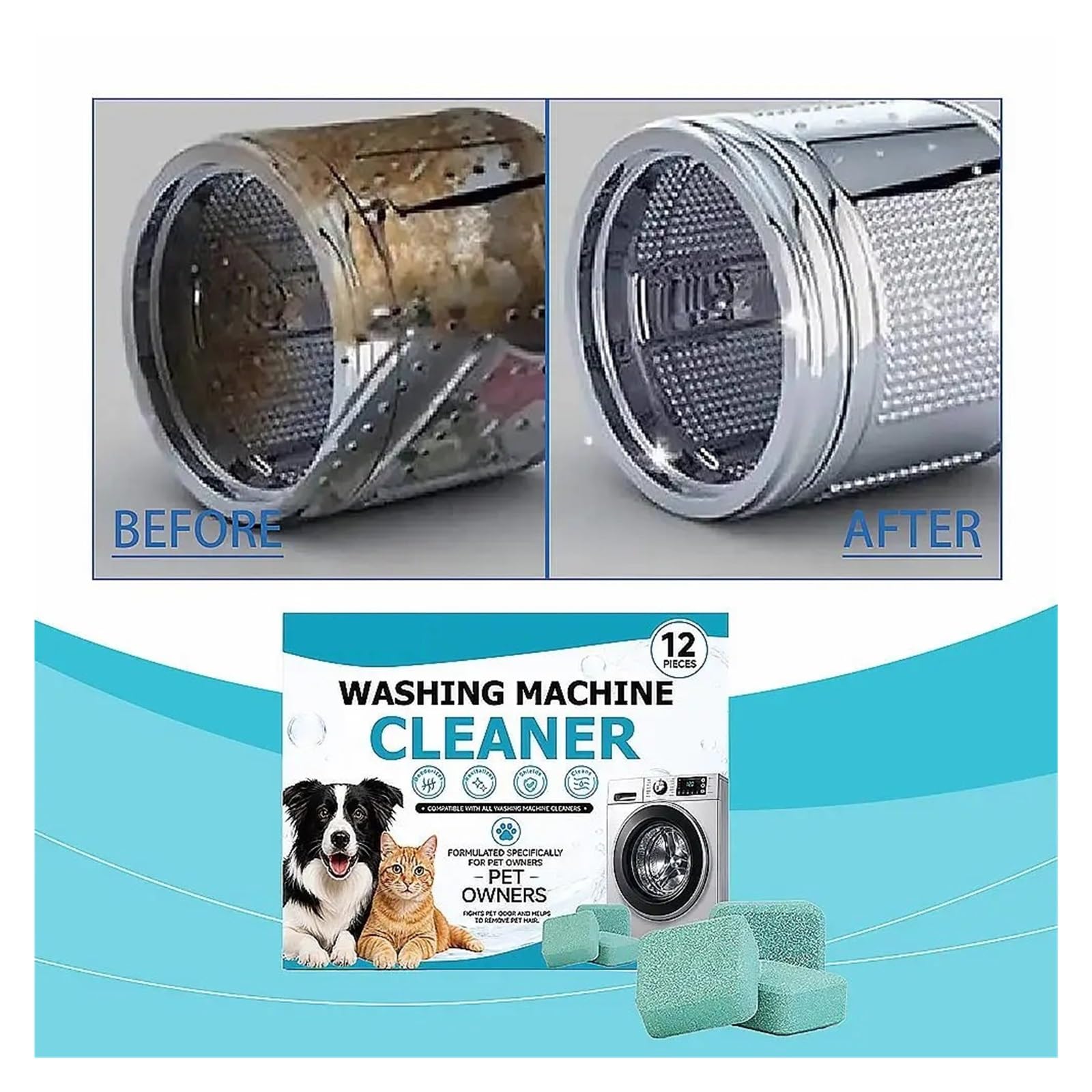 washing machine cleaner tablets Waschmaschinenreiniger-Tabletten gegen Tierhaargeruch(2pcs)