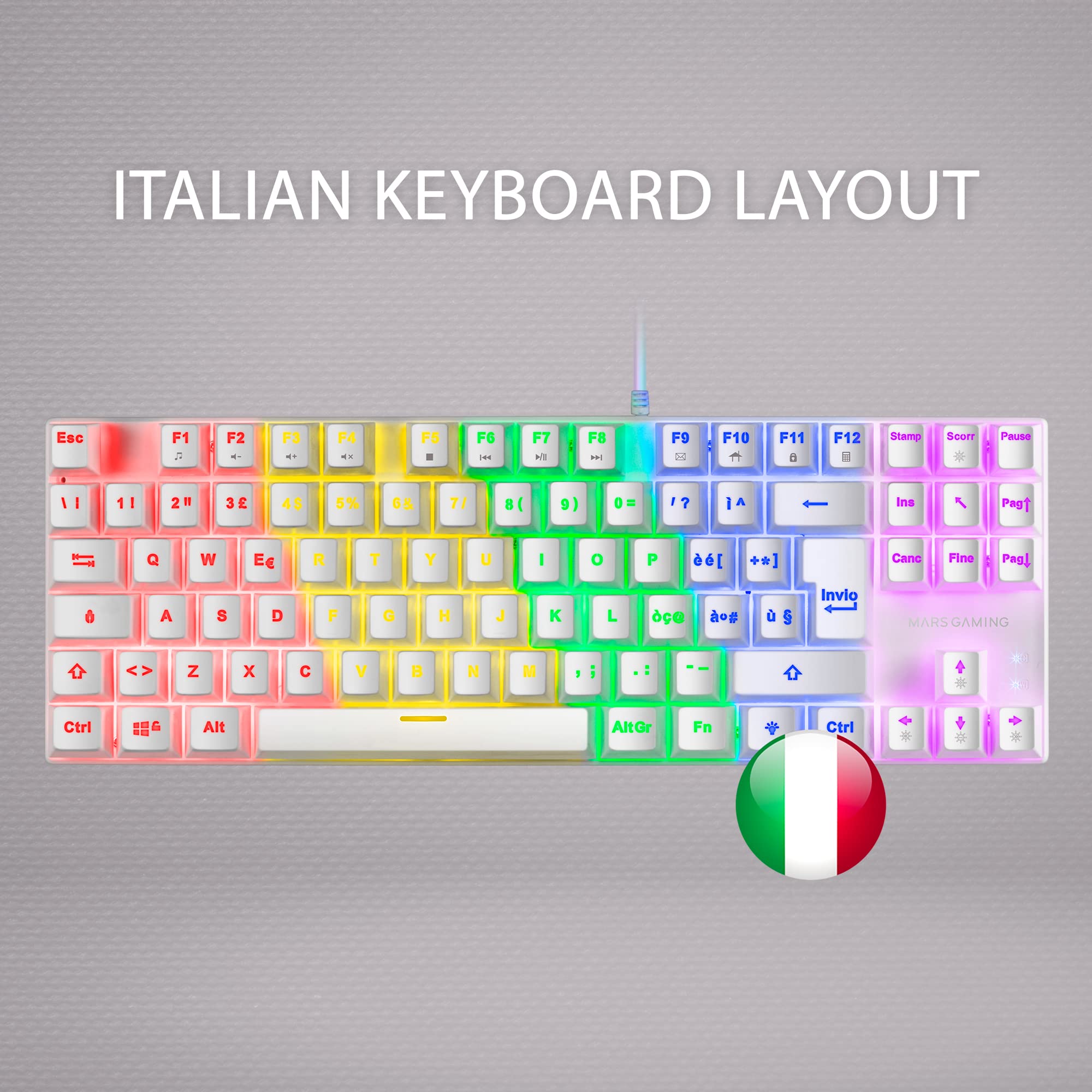 Mars Gaming MK80 Bianco, Tastiera Gaming Meccanica TKL FRGB, Antighosting, Switch Meccanico Marrone, Lingua Italiano