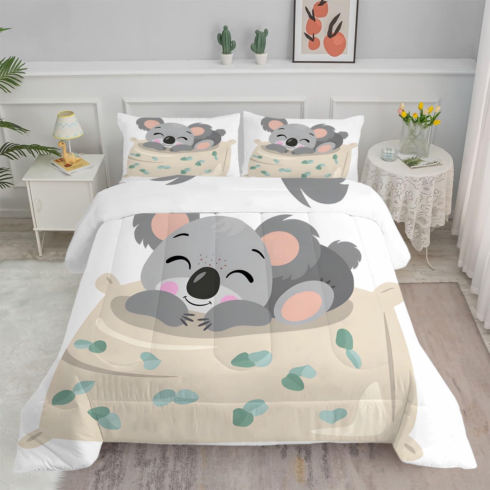 Kołdra 200x200 Koala Śliczna kołdra 4 pory roku Kołdra 2 osoby Kołdra z nadrukiem 200x200, kołdra z mikrofibry Kołdra bez poszwy i 2 poszewki na poduszki 65x65 cm BC68