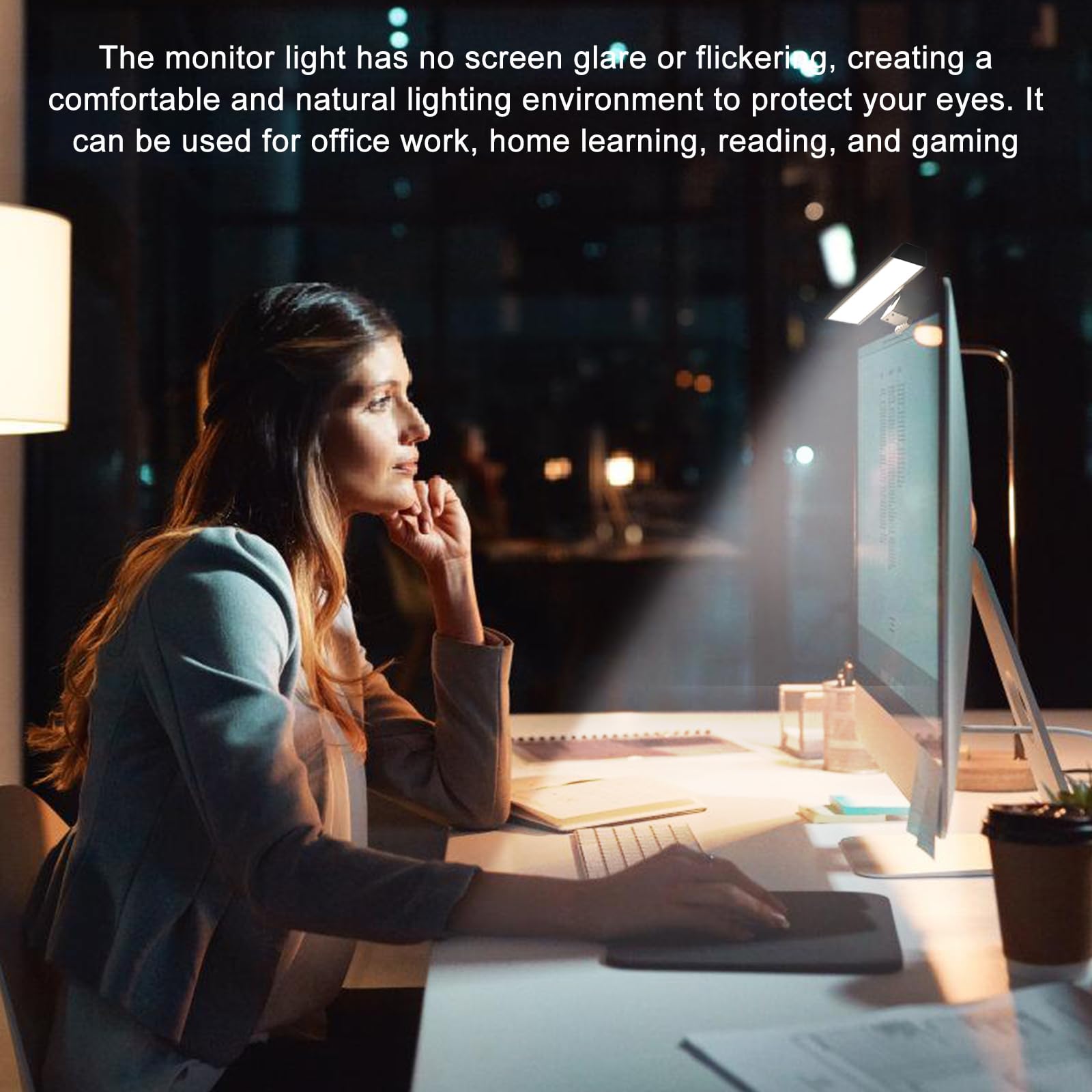 Lampe de moniteur d'ordinateur 40 cm avec contrôle tactile, lampe d'écran avec lumière anti-bleue, lampe de bureau LED USB avec luminosité réglable en 3 températures de couleur pour ordinateur, bureau