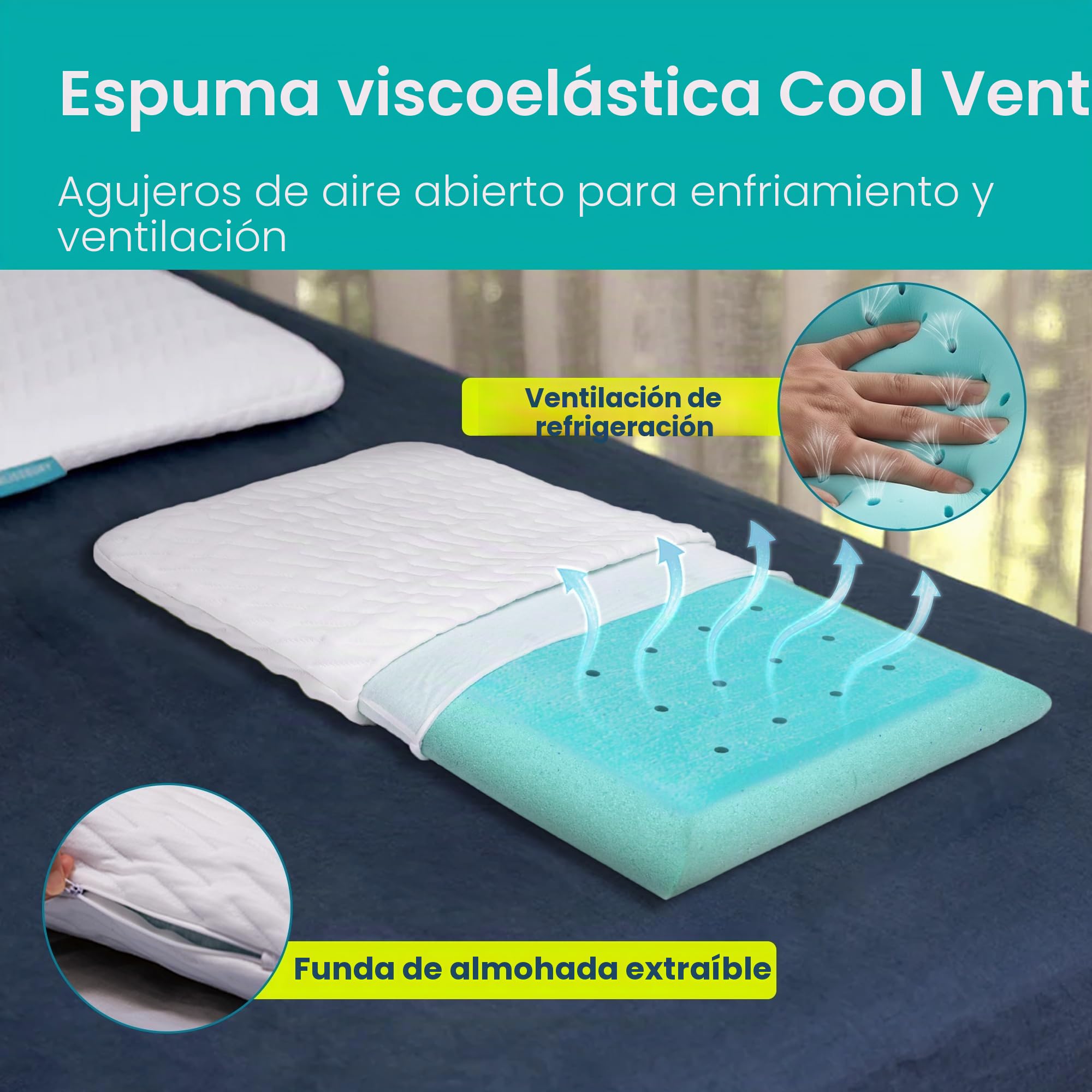 BLISSBURY Almohada Fina de Espuma viscoelástica de 6,6 cm para Dormir en el estómago. Sueño Delgado, Plano y refrescante para el Vientre o la Espalda con Funda Lavable de bambú Suave, Soporte para