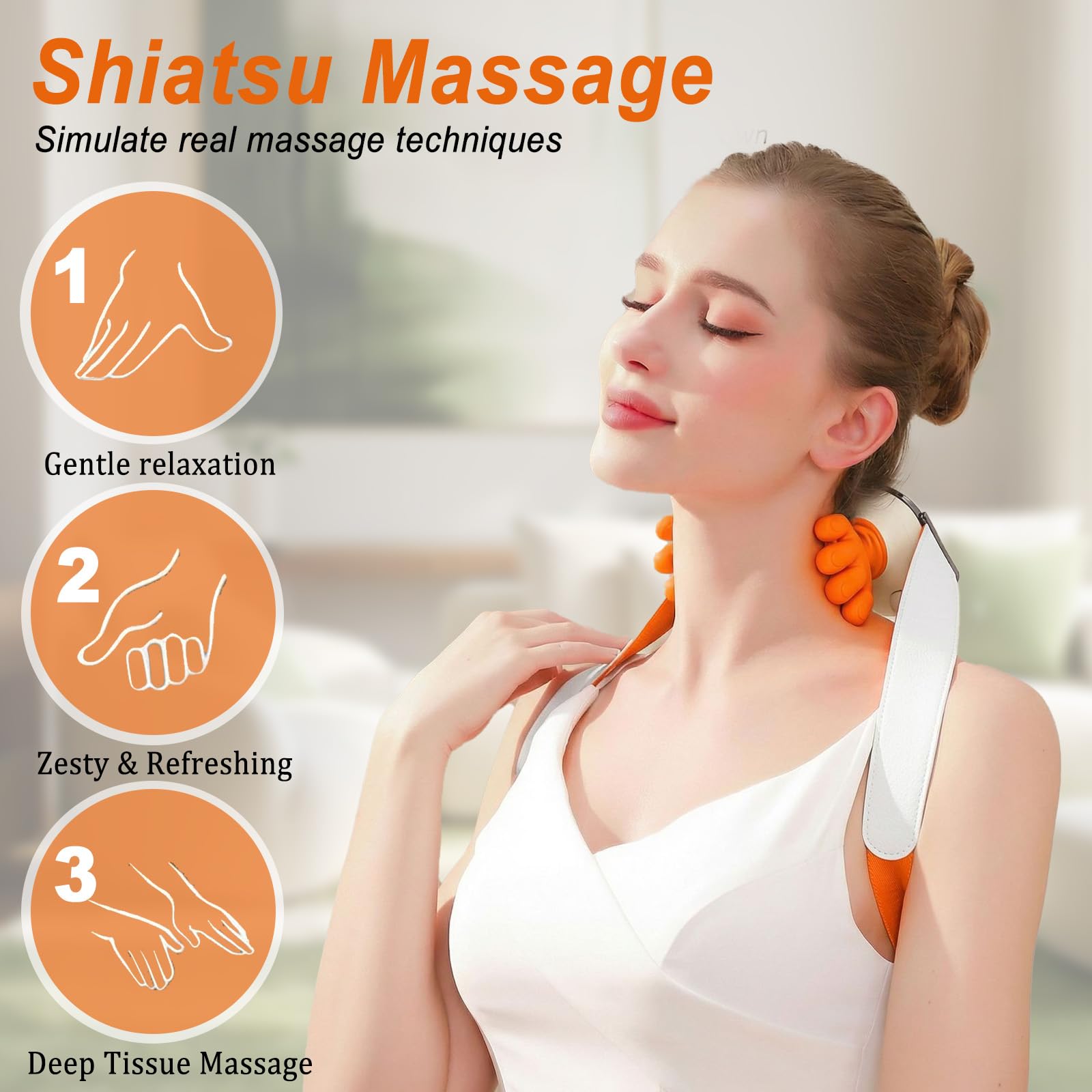 Masajeador de Cuello 4D Inalámbrico, Masajeador Cervical y Espalda con 3 Ajustes de Masaje y 2 Niveles de Calor, Eléctricos Masajeador Shiatsu Portátil para Relajar Músculos (Beige)