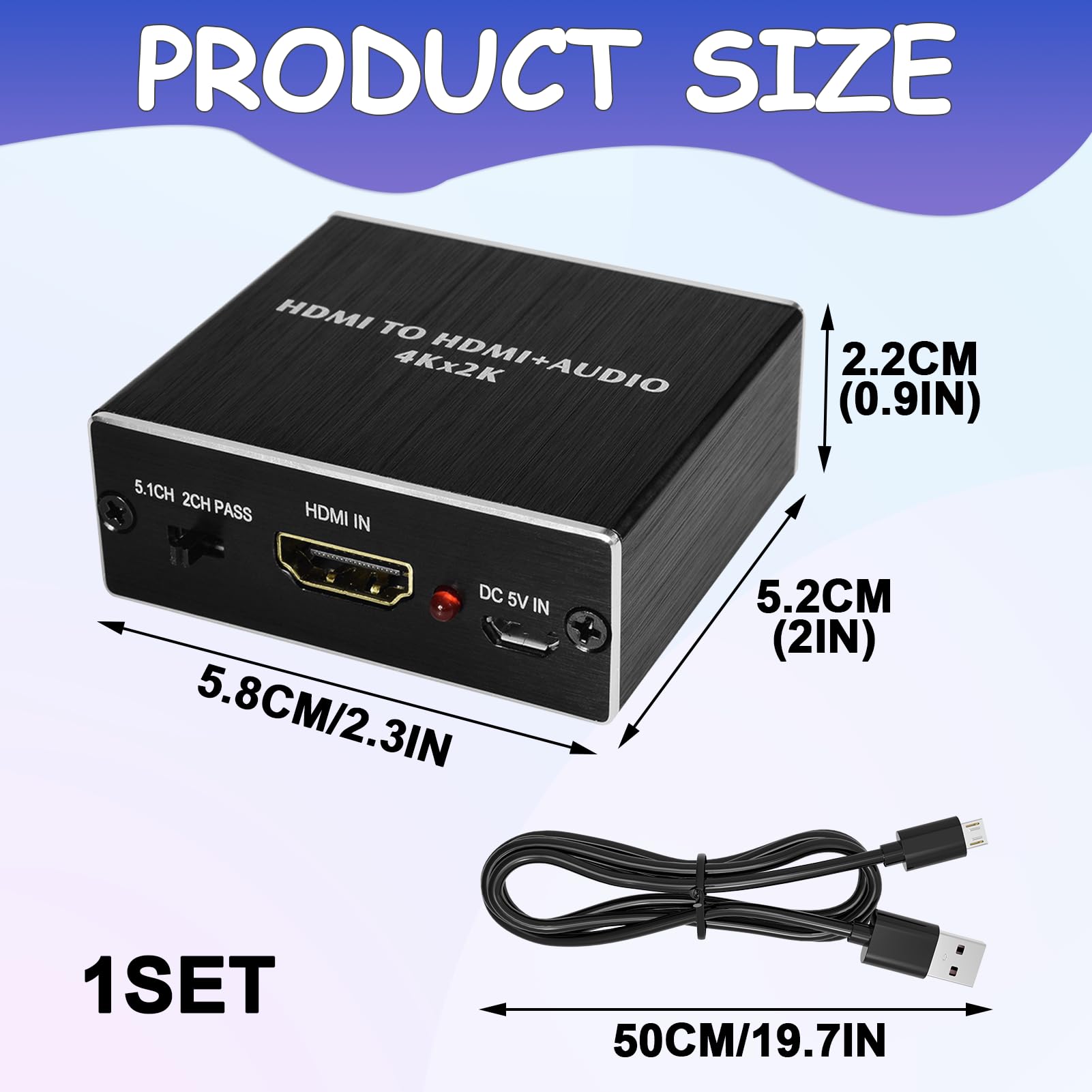4K x 2K HDM1 Audio Convertisseur Adaptateur, Extracteur Audio HDM1 Splitter, Répartiteur Audio HDM1, HDM1 vers HDM1 Audio avec Adaptateur Stéréo 3,5 mm, Noir