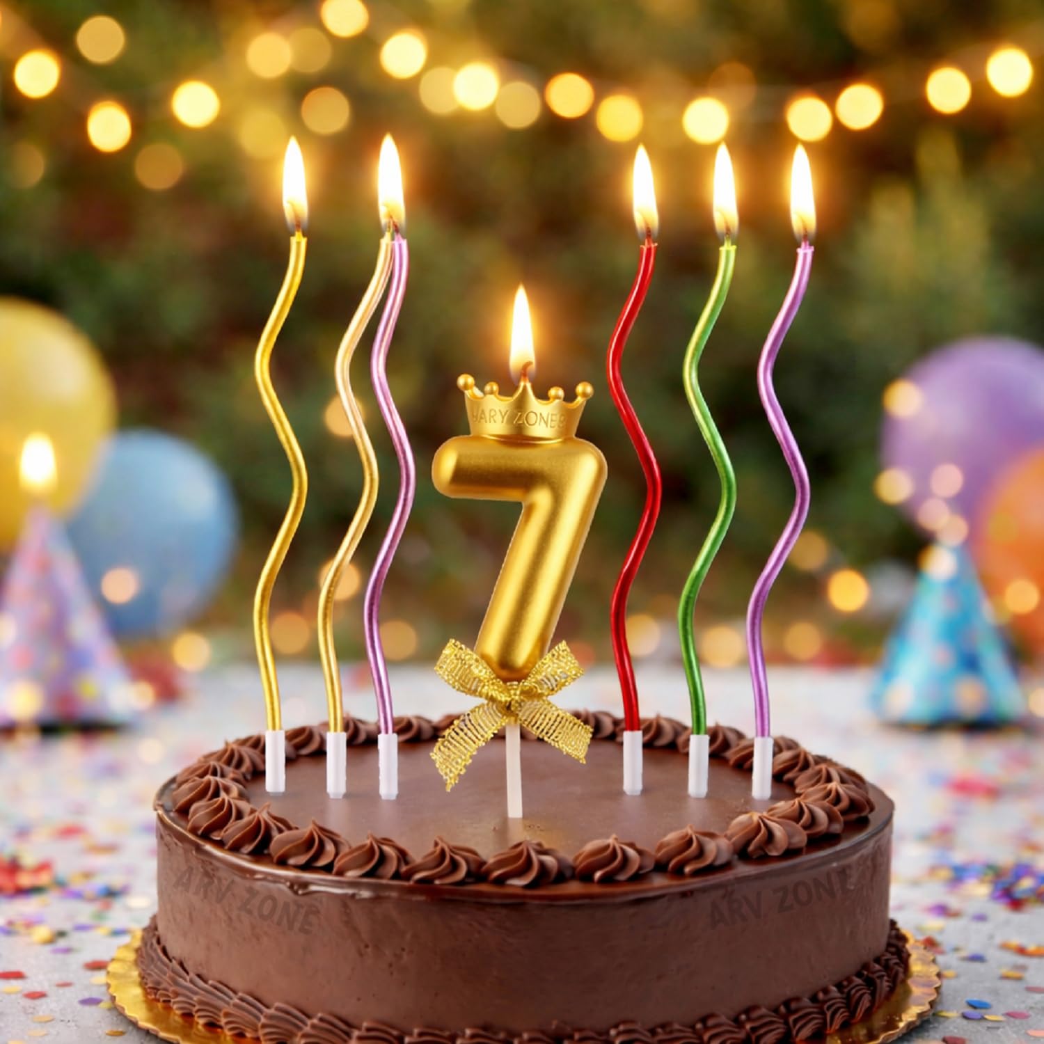 ARV Zone Numeral Birthday Candles for Cakes, Gold Crown 7 Number Candle and 6 pcs Spiral Twisty Candles for Cake Decorations | Cake Topper Decorations for 7th Birthday Wedding Anniversary (CS 7)-image-38