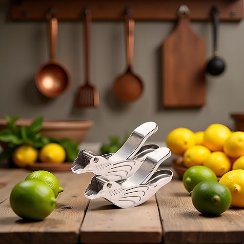 Miniatura 6 de Exprimidor de limón con forma de pájaro plateado, de acero inoxidable, manual de limón y exprimidor de lima, manual, manual, de acero inoxidable,