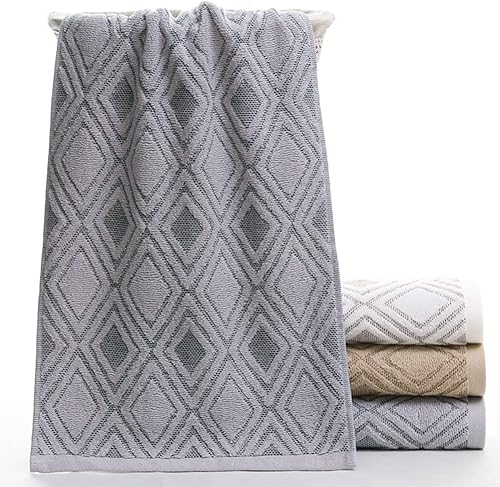 Miniatura 5 de Pidada - Juego de 2 toallas de mano con patrón de diamantes 100% algodón, absorbente, suave, decorativa para baño (gris)