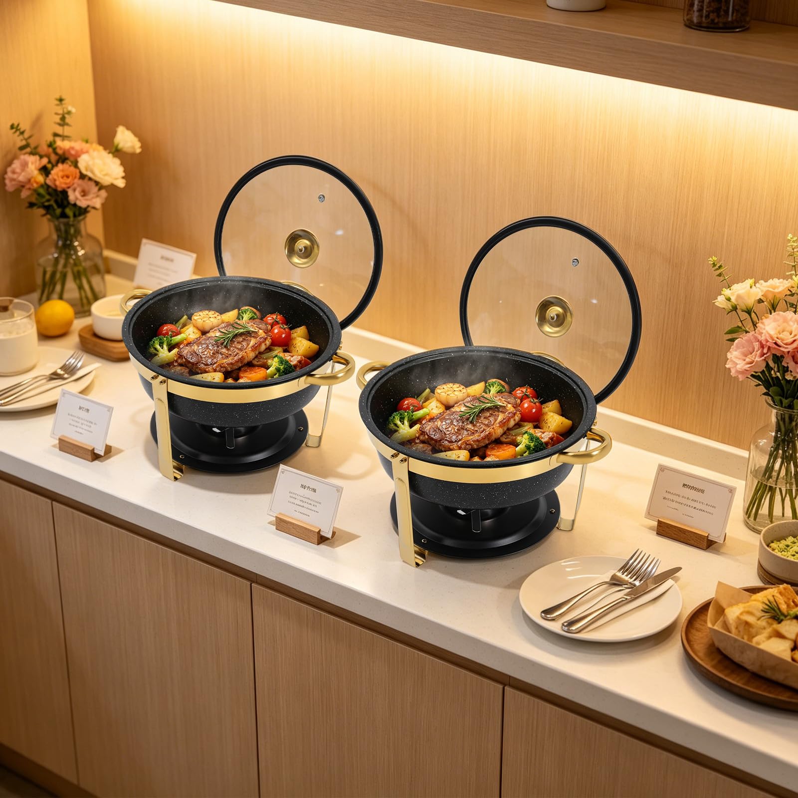 Calentadores para buffet redondo de calefacción como juego de buffet (negro