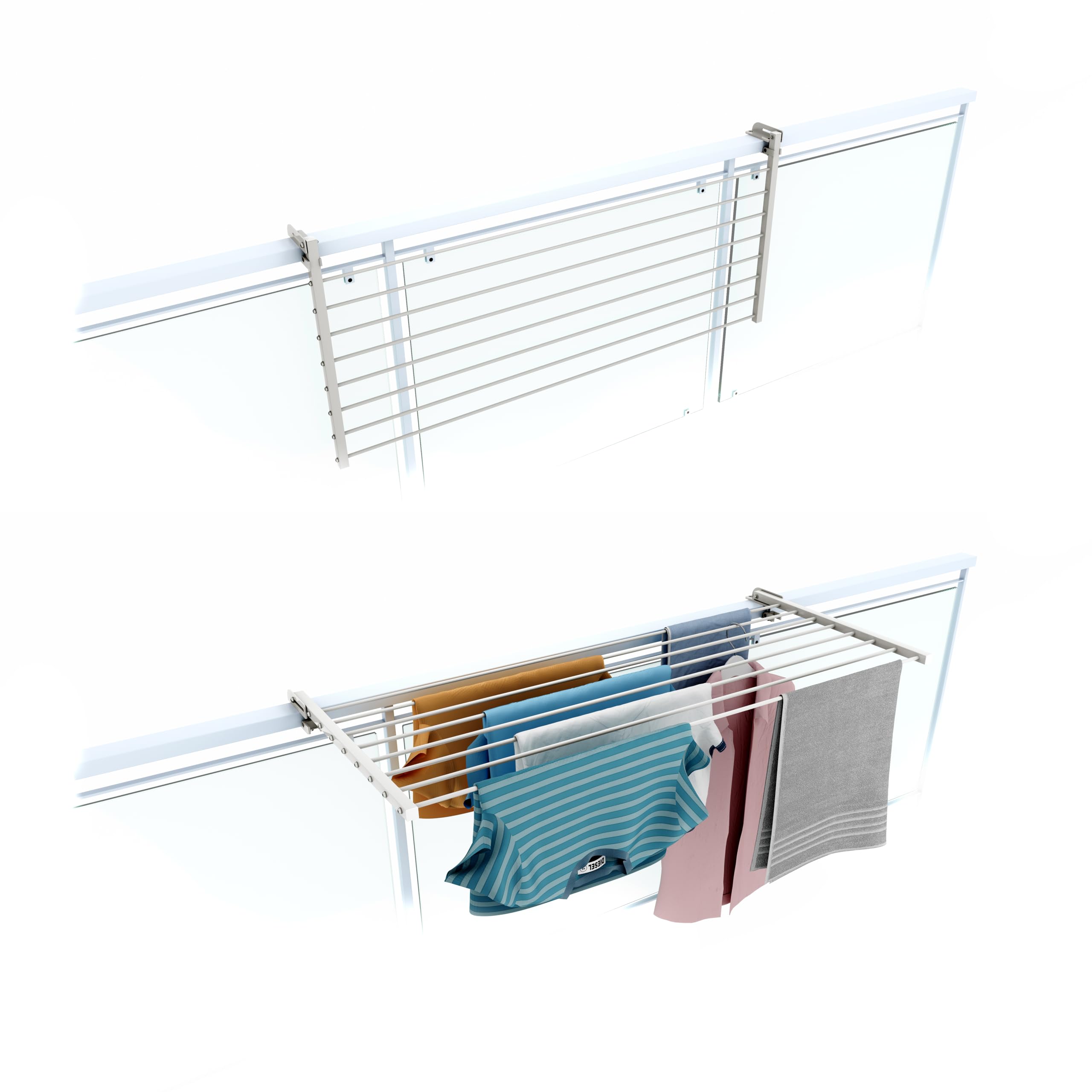 Foxydry Drying Rack for Balcony, Foldable, for Outdoor Railings, Durable, Made of Stainless Steel and Aluminum, Duo, for Terrace, Balcony and Railing (White, 40.16 inches)