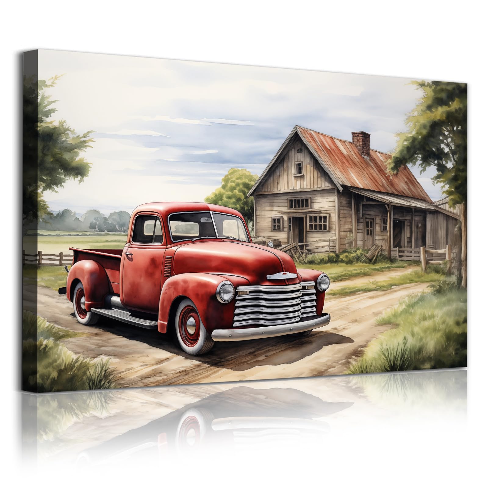 Amazon.com: Farmhouse Barn Pictures Red Truck Canvas Wall Art Rustic ...