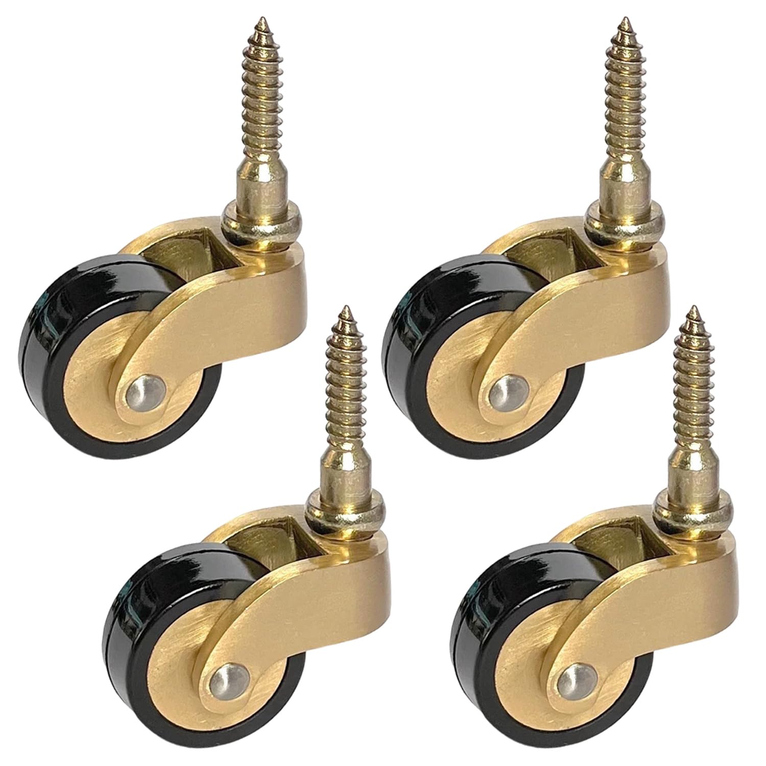 Pack of 4 Antique Solid Brass castor with 25 mm Wheel, 360° Swivel, Movable, Universal Castors Set, for Retro Furniture Piano Feet (Screw Tip) (Yellow)