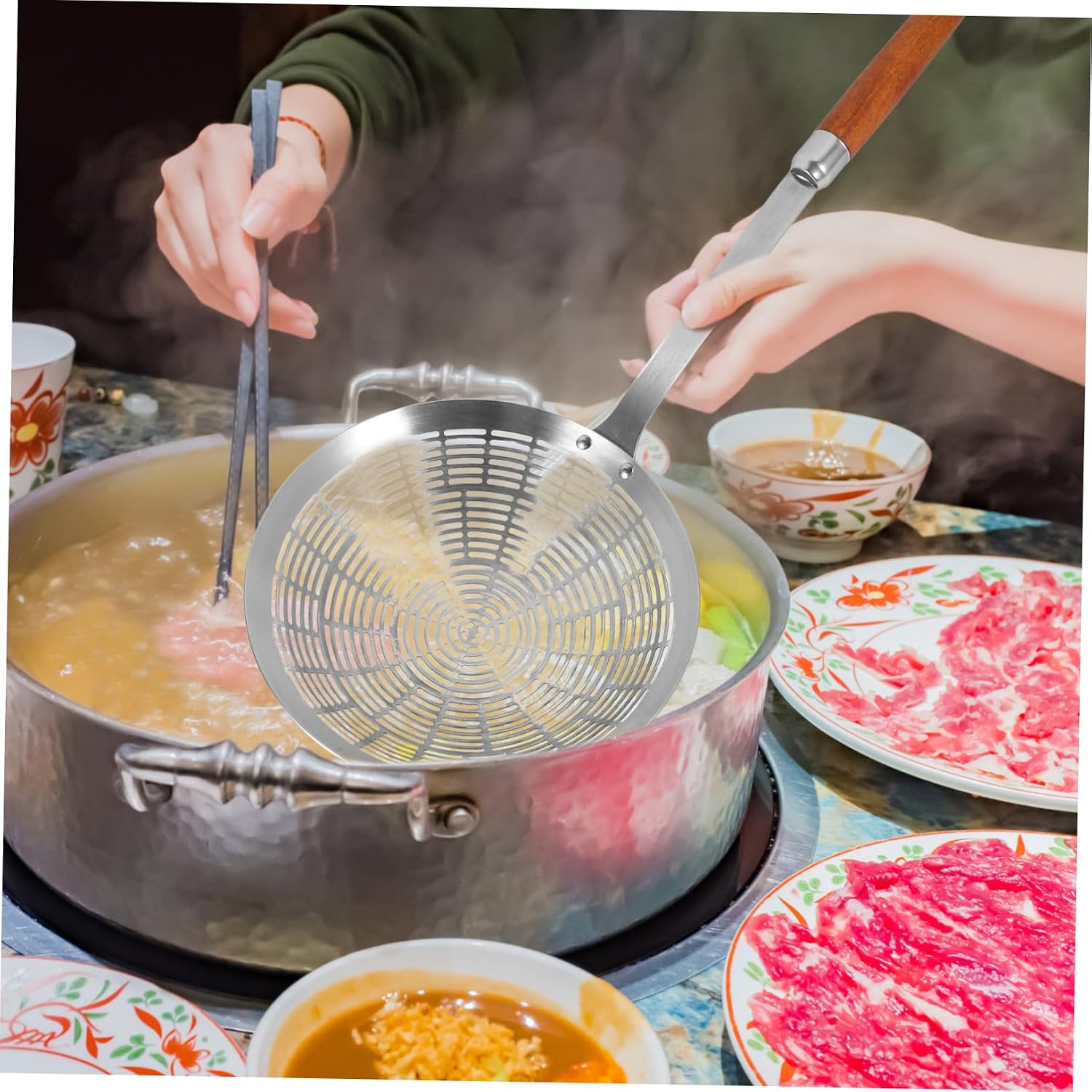 LABRIMP Stainless Steel Strainer Spoon Slotted Skimmer for Kitchen Heat Resistant Ergonomic Handle Deep Design for Straining Pasta Fried Foods