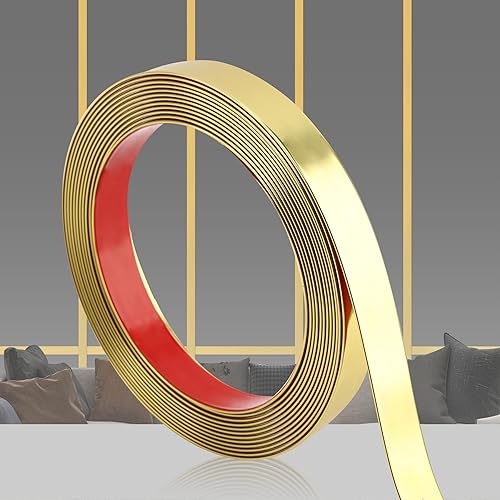 QDYMXUN Moldura de PVC brillante dorada pelar y pegar, tira de acento de pared flexible DIY para marco de espejo, gabinete, bordes y cantos y