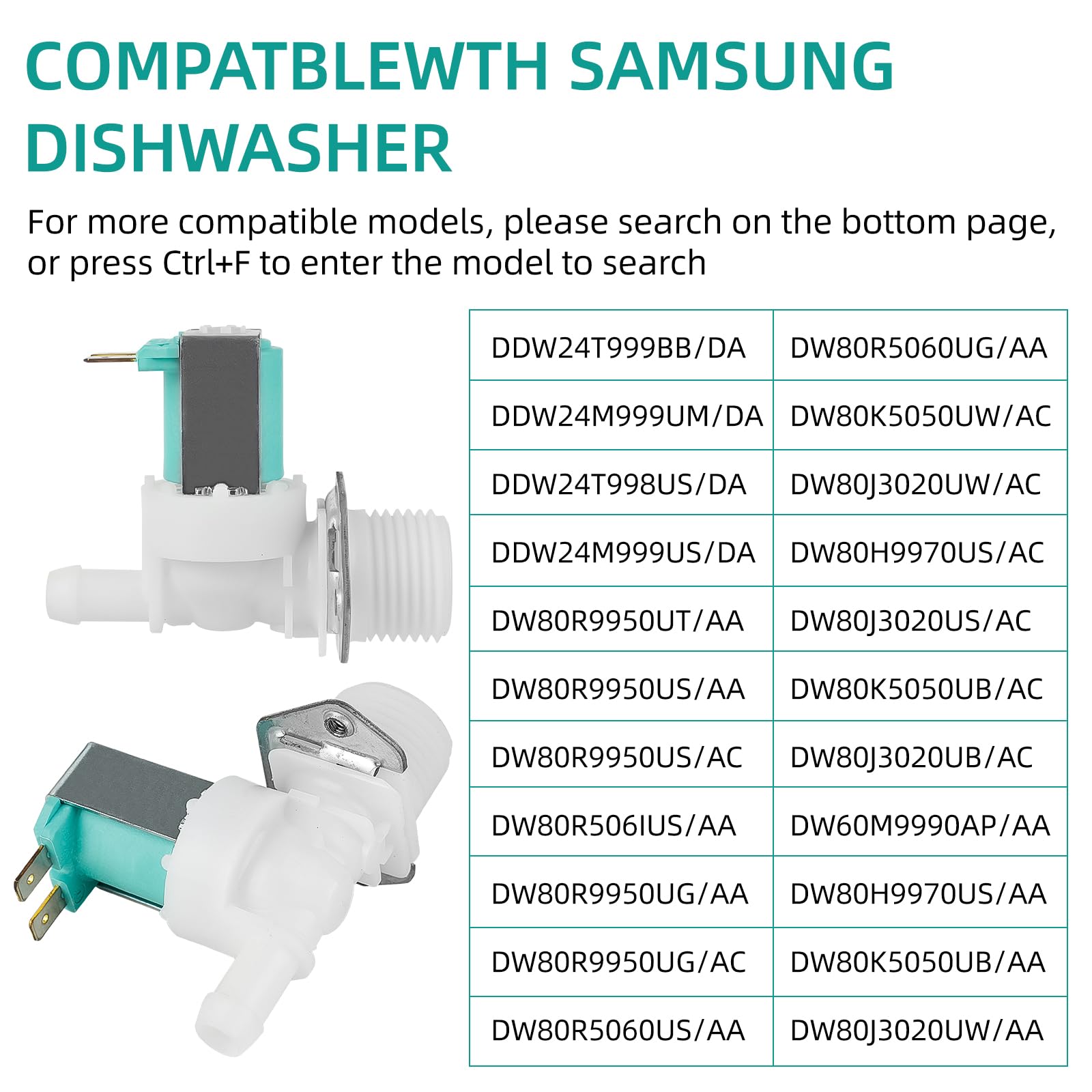 DC62-30314L Zawór wlotowy wody do zmywarki kompatybilny ze zmywarką Samsung, zamiennik 3992459 AP5582579 PS4209101