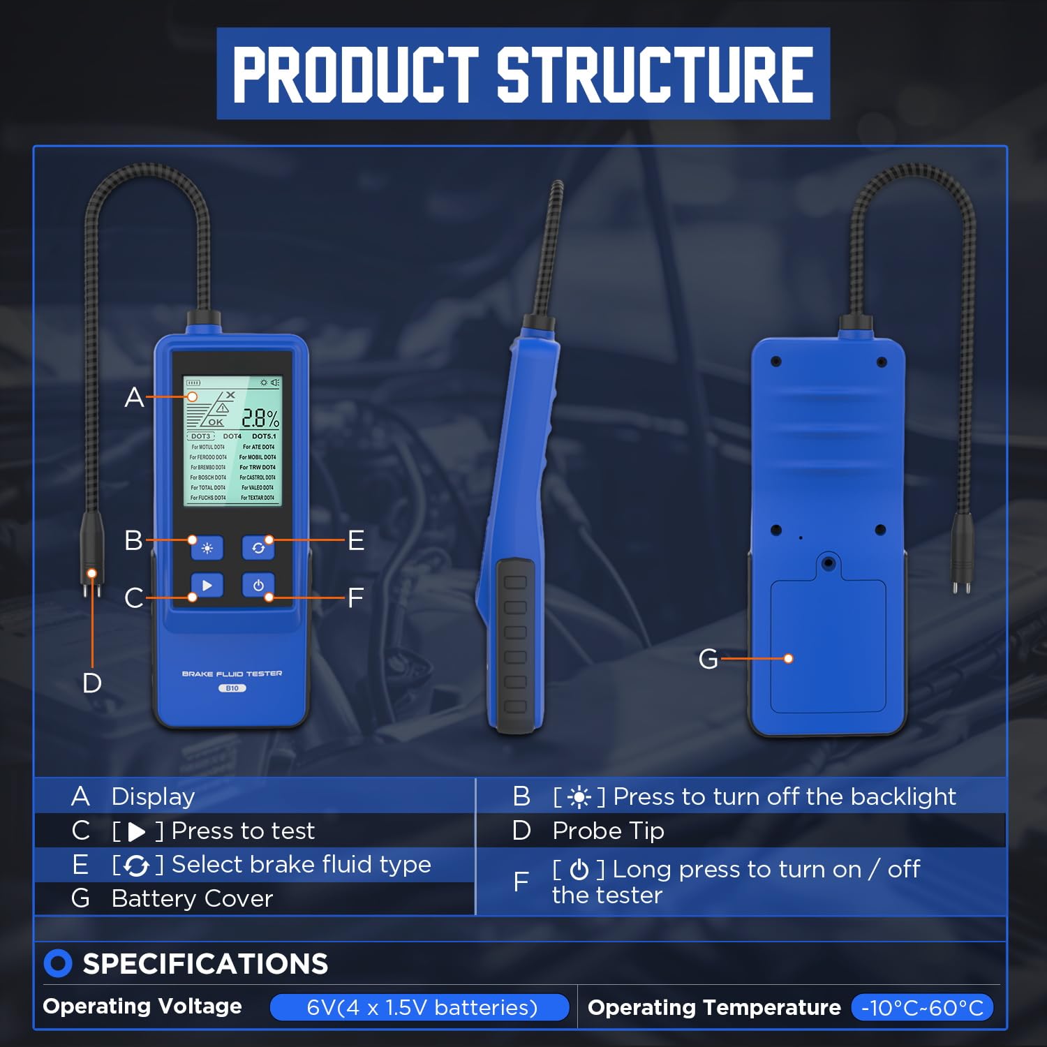MRCARTOOL Probador de líquido de Frenos Probador de líquido de Frenos de automóvil Medidor de Punto de ebullición de líquido de Frenos Digital para automóviles DOT3 DOT4 DOT5.1 con sonda Sensible a p