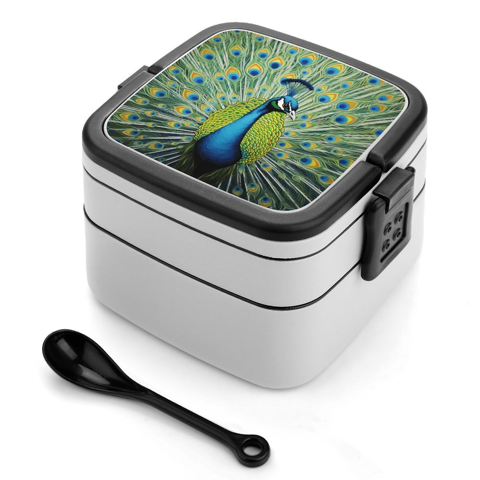 CGSBNGHA Peacock Feathers Bento Lunch Box 2 Layer Lunchbox Food Container for Adults Office