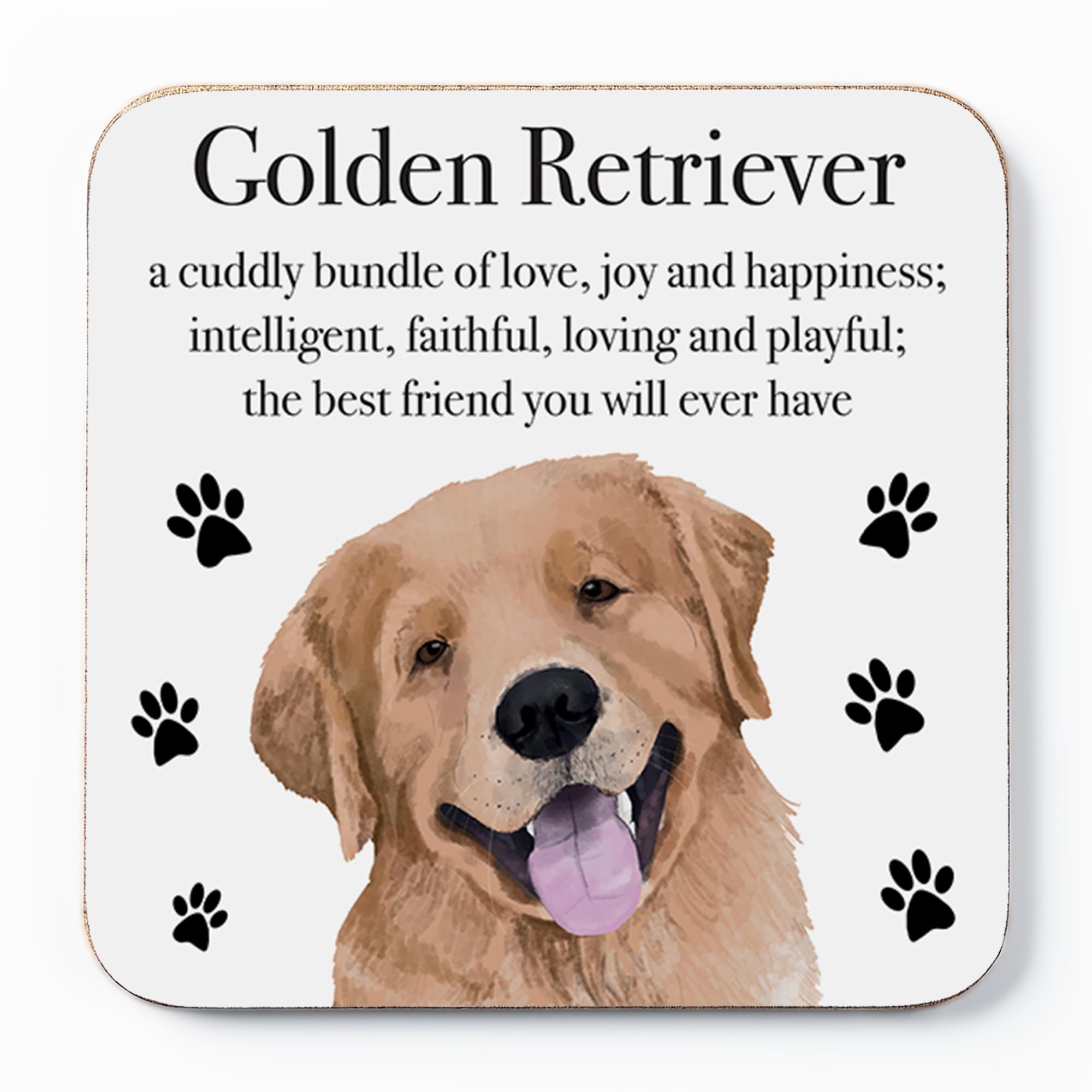 Golden Retriever Drinks Coaster - Golden Retriever Gift For Men, Women - Birthday Gift For Dog Lovers - Fun Present For Friends, Colleagues, Family - Small Gift Idea - Drinks Coaster - Iconic