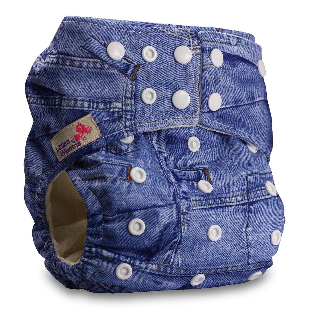Littles & Bloomz, Baby Cloth Washable Reusable Nappy Pocket Diaper Bamboo, Fastener: Popper, Pattern 20, with 1 Bamboo Charcoal Insert
