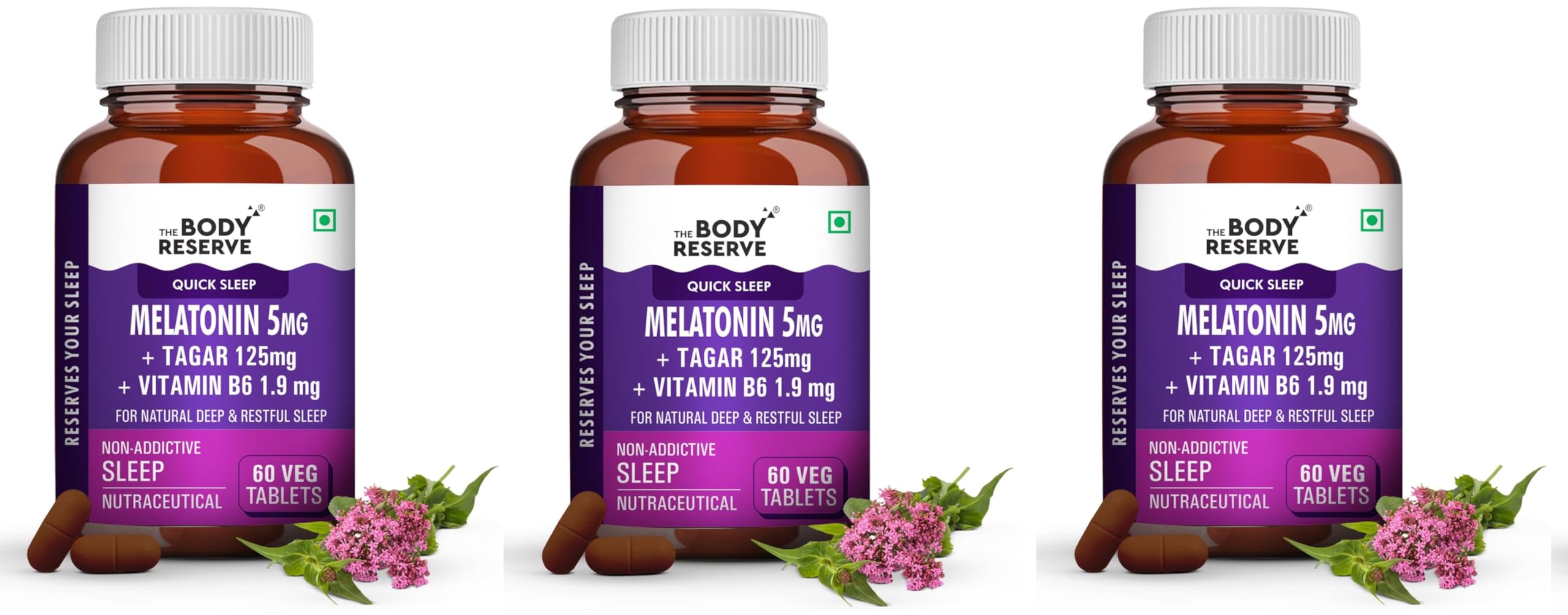 The Body Reserve Melatonin 5mg with Tagar 125mg for Natural Sleep Aid, Muscle Recovery, Nerve Relaxation, and Stress Relief Non-Habit Forming Sleep Aid for Men & Women (60 Veg Tablets) — Amazon image 10