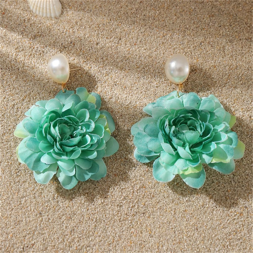 Fabric Flower Drop Earrings for Women Floral Peony Dangle Earrings Bohemian Exaggerated Statement Satin Flower Earrings Chic Charms Lightweigh Summer 3D Fashion Jewelry Gifts Wedding - Image 5