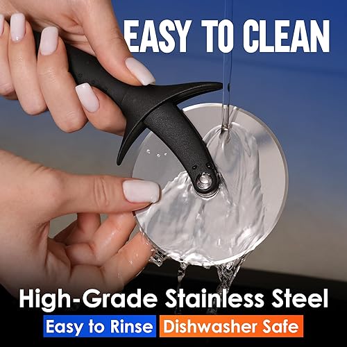 Miniatura 43 de Kitchenstar Cortador de pizza de 14" Cuchillo de acero inoxidable afilado para rebanar - Estilo balancín con cubierta de hoja Picar y rebanar a)