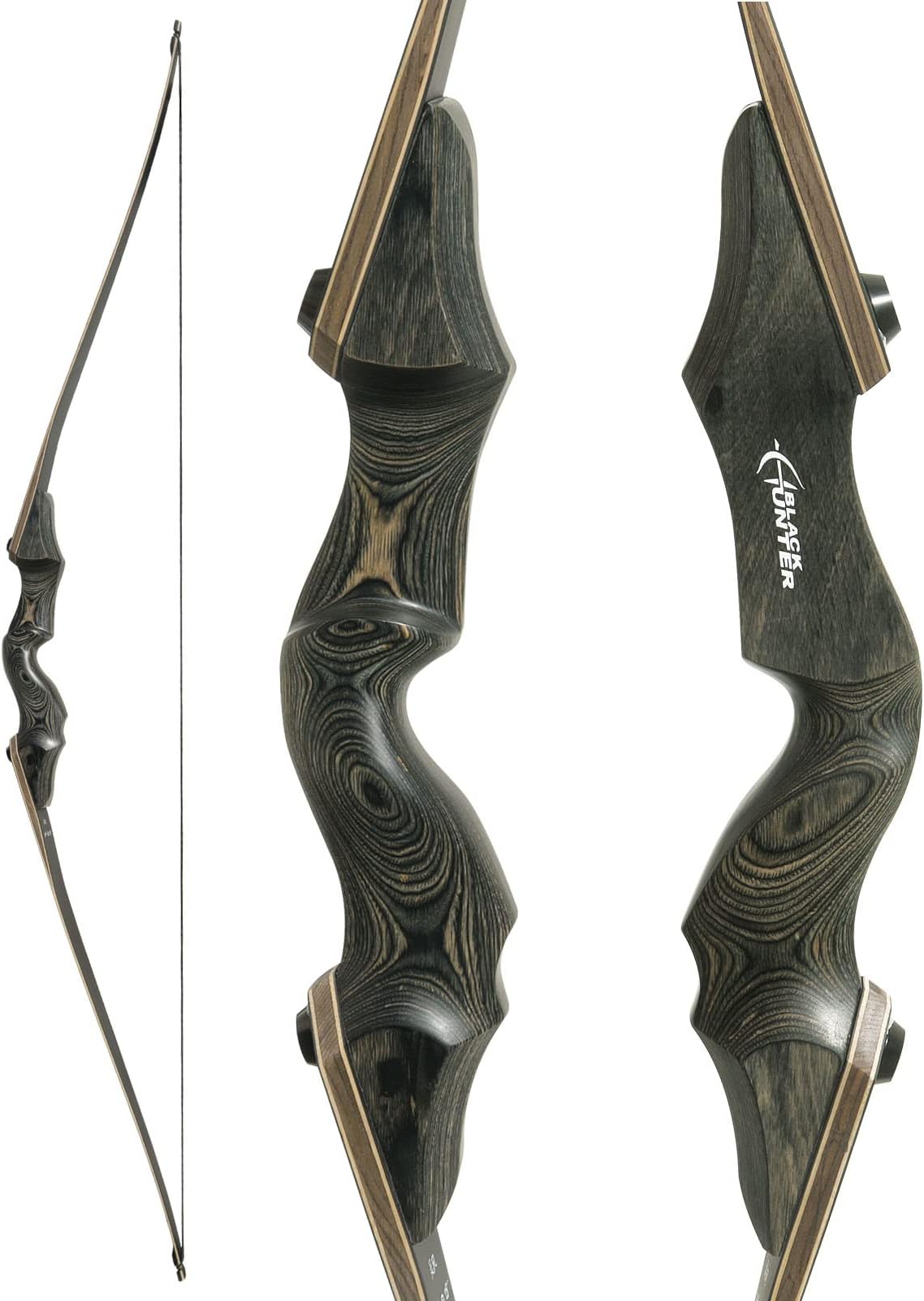 Black Hunter Archery Takedown Bow Longbow American Longbow Adult Right Hand Hunting Wood Bow 60",30-60lbs Target Practice