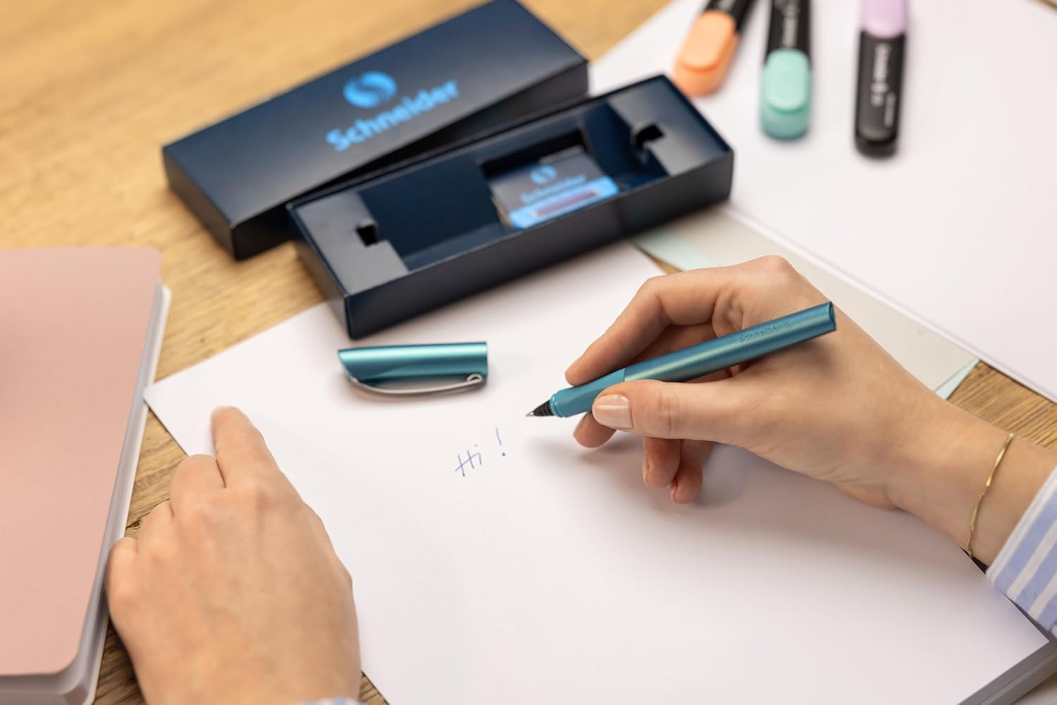 Schneider Ceod Shiny Rollerball Pen Gift Set in Cardboard Case Including Standard Ink Cartridges for Right and Left Handed Users Teal
