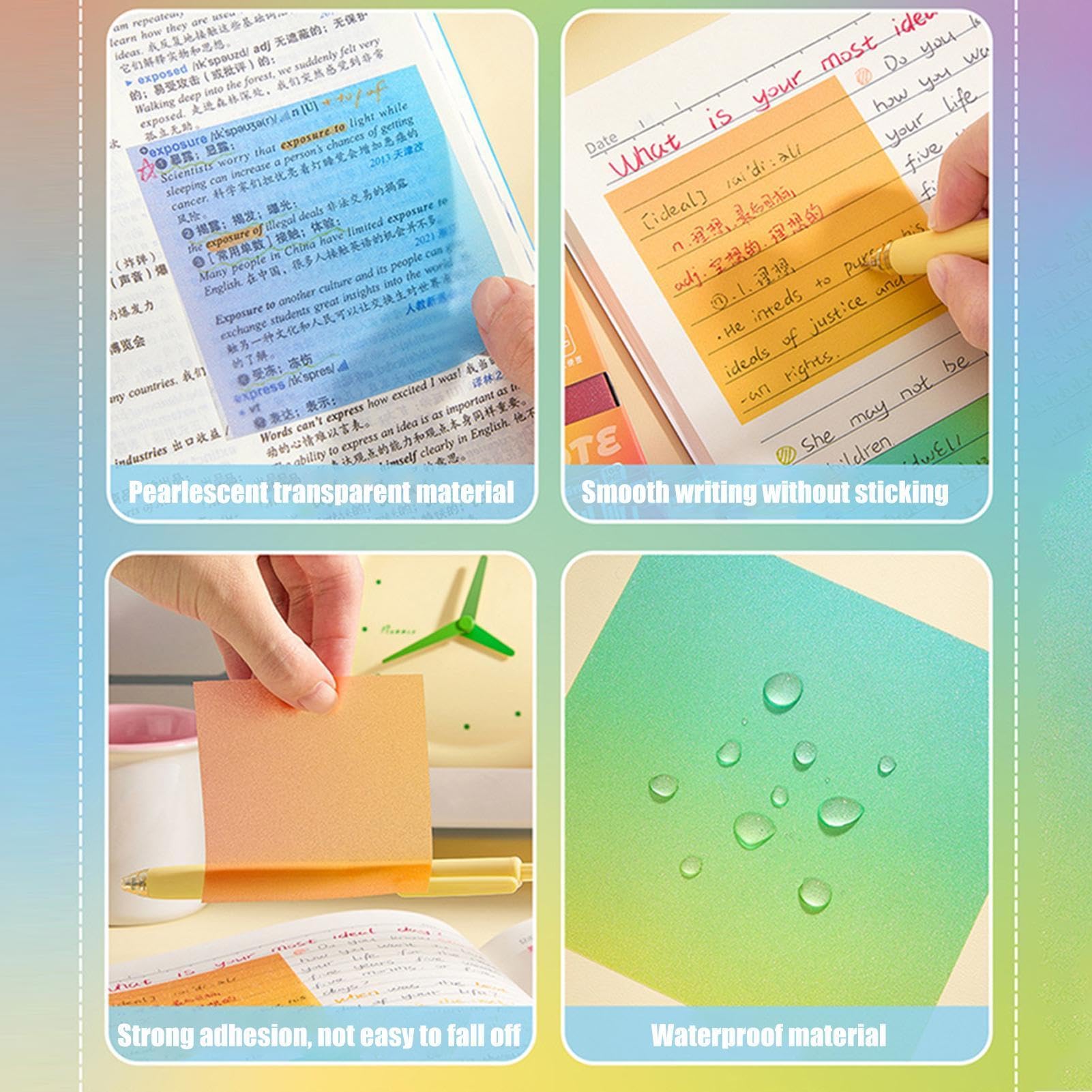 Blocco Note Adesivo Glitter 100 Fogli Memo Glitter Colorati Impermeabili