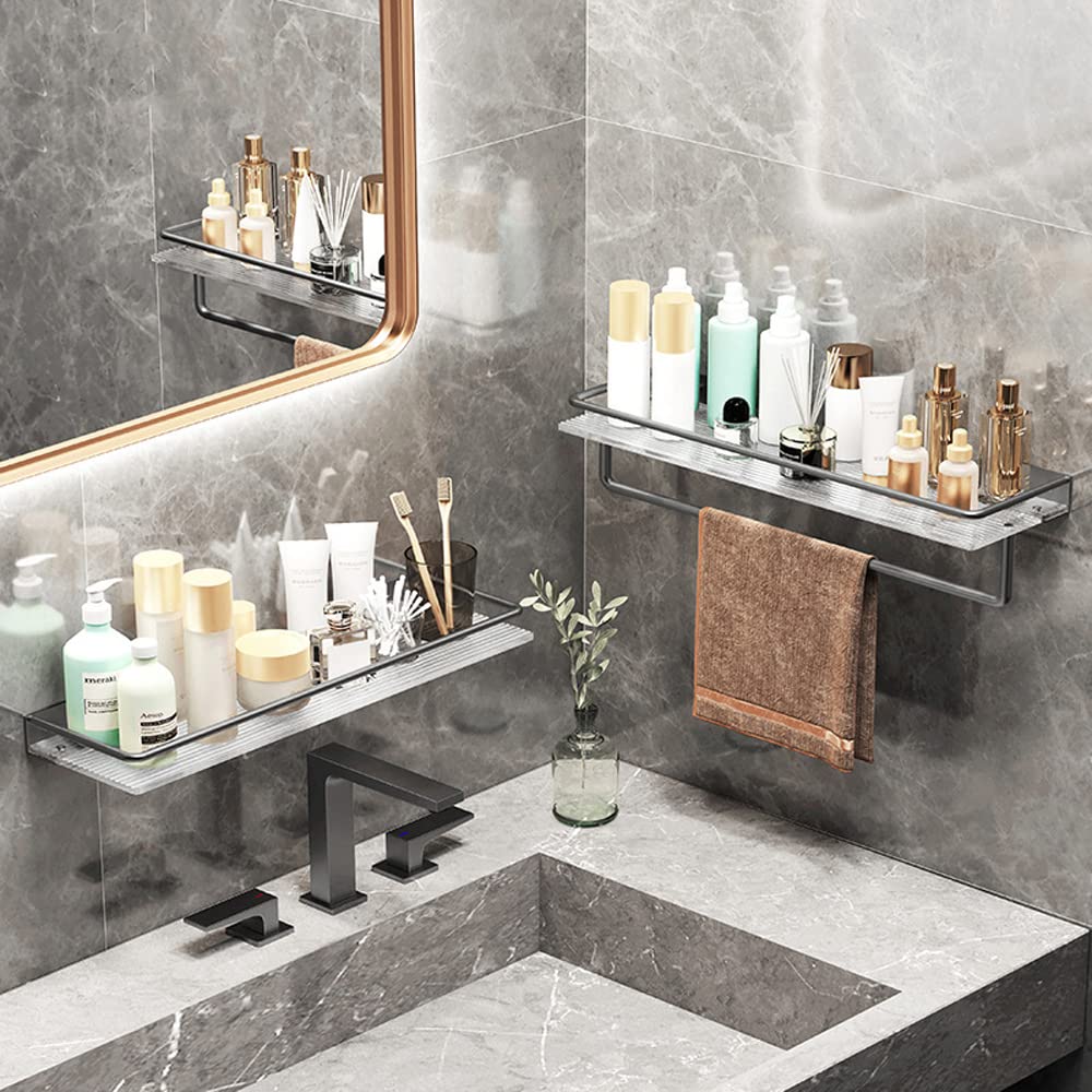 Estante de ducha adhesivo acrílico sin taladro, soporte para champú de baño para ducha o cocina, 40 cm con accesorios de ducha para una fácil instalación