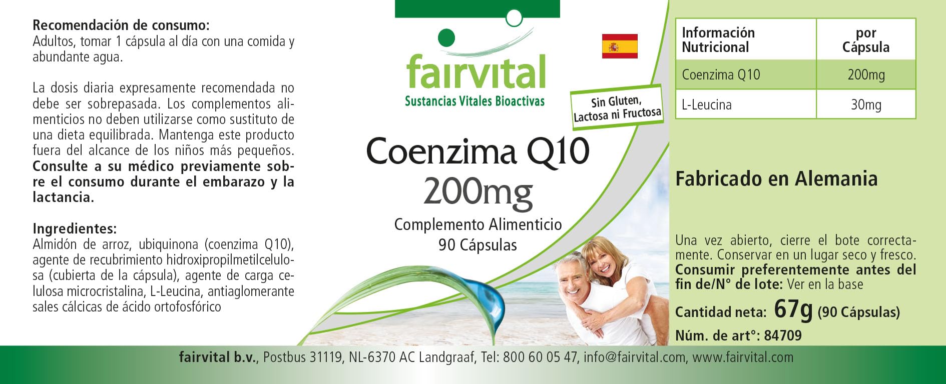 fairvital Coenzyme Q10 200mg, 90 gélules, HAUTEMENT DOSÉ, gélules de CoQ10 ubiquinone, VÉGÉTALIEN
