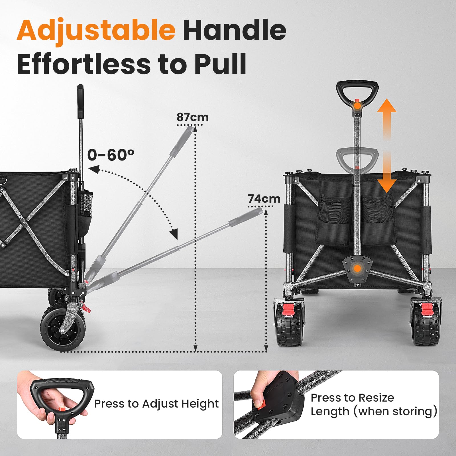 YEAUPE PRO Carro Playa Plegable con Ruedas Anchas y Frenos 255L Negro | Capacidad de 150 kg, estructura reforzada con doble freno y mango ajustable para playa, camping y actividades exteriores
