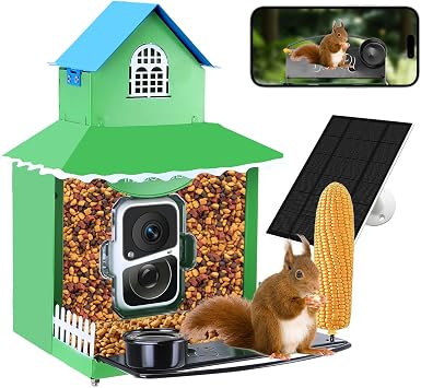 Squirrel Feeder with Camera Solar Powered,Metal Smart Squirrel Feeder Camera with Corn Cob Holder,Squirrel Houses for Outside,2K HD Live View,Ideal for Squirrel Lover