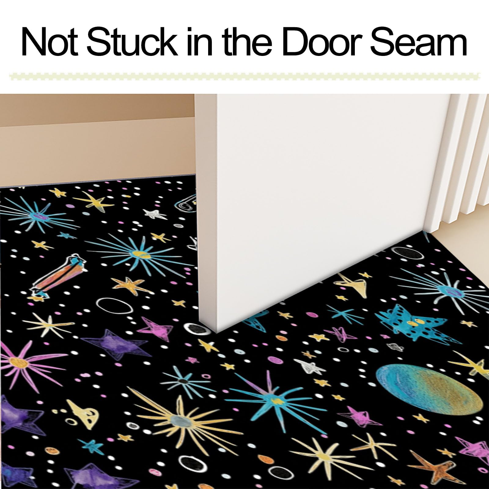 Felpudo de Bienvenida con Estrellas Y Estrellas Fugaces, 80x120cm Felpudo Entrada Casa Graffiti Cielo Estrellado Antideslizante Alfombra Pasillo de Perfil Bajo para Debajo de la Puerta, Negro