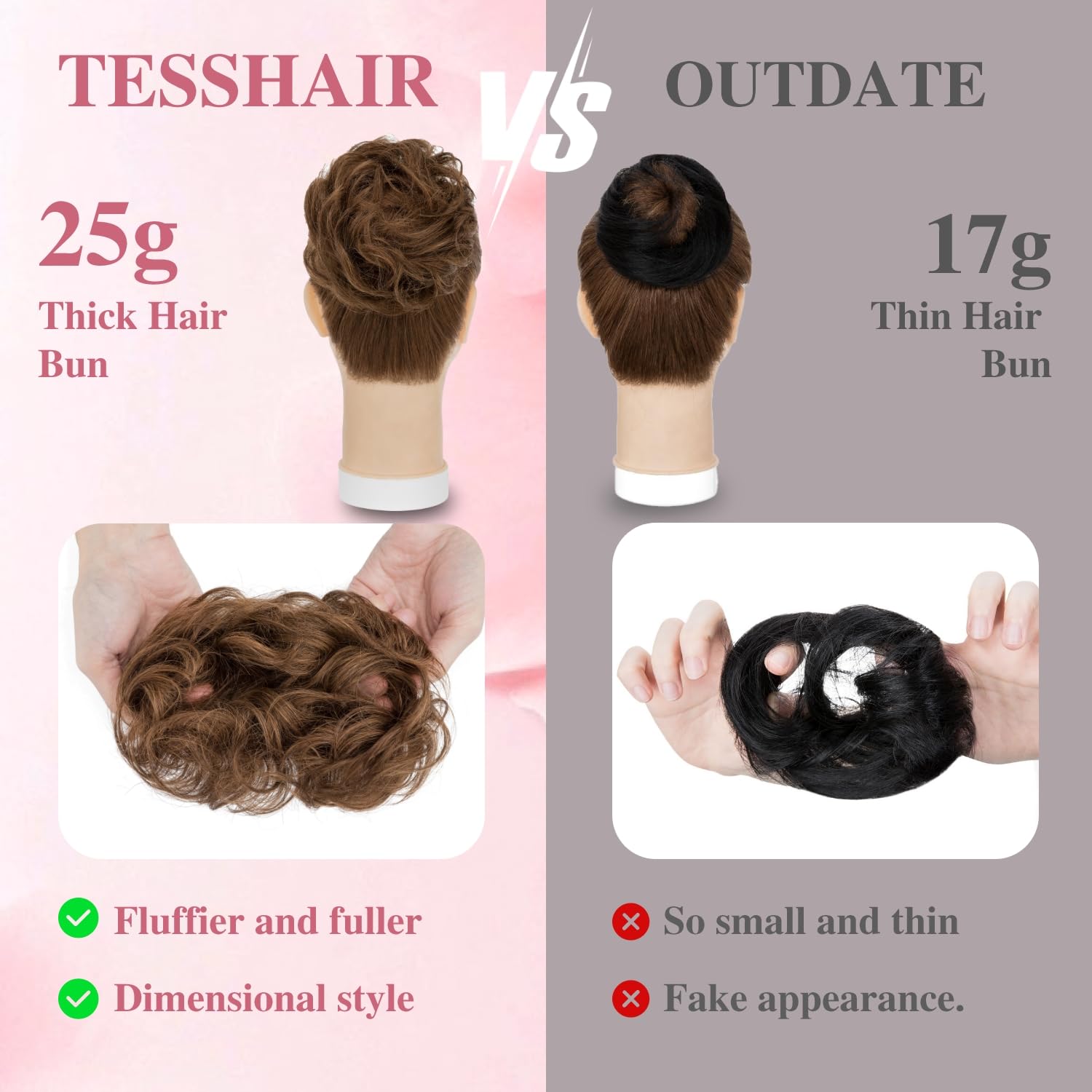 tesshair Messy Bun Hair Piece 100% Thick Tousled Human Scrunchies Natural Curly Wavy Bun Hair Piece with Elastic Band Medium Brown Hairpieces for Women Girls(Medium Brown - Image 4