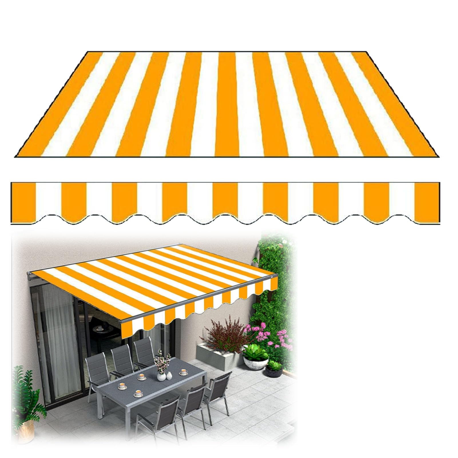 Tissu de rechange pour pare-soleil - Rayures jaunes et blanches - Protection UV - Pour fenêtres, jardin et portes - 600 x 300 cm - Matériau d'auvent extérieur