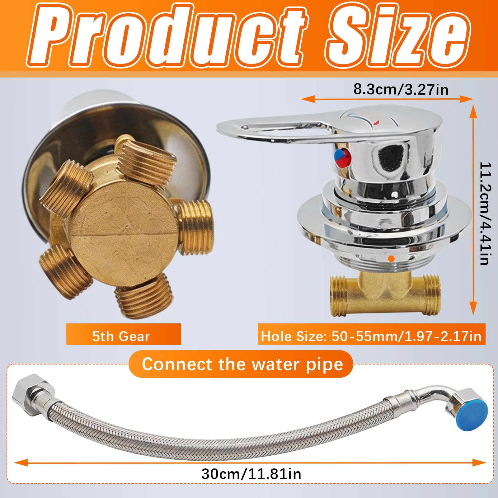 Miscelatore Doccia, Valvola Deviatrice per Doccia a 5 Vie con Interfaccia Filettata G 1/2 Pollice e Inserto Valvola in Ceramica Miscelatore Acqua Fredda e Calda in Due Parti con 30 cm Tubo Dell'acqua