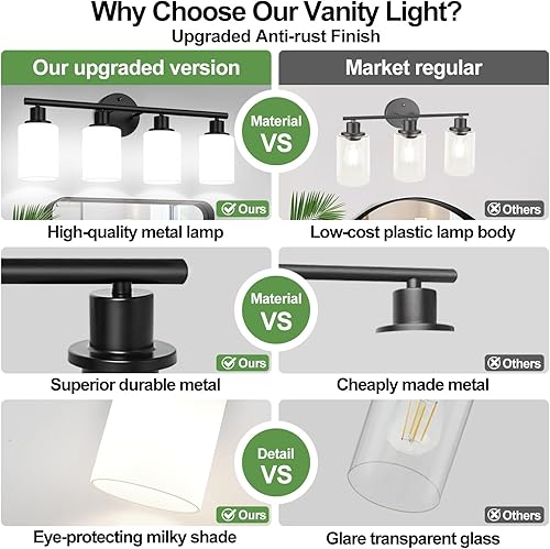 Miniatura 157 de Lámpara de baño de 3 luces doradas, moderna lámpara de tocador de baño con pantalla de vidrio transparente, luces de montaje en pared de baño de oro