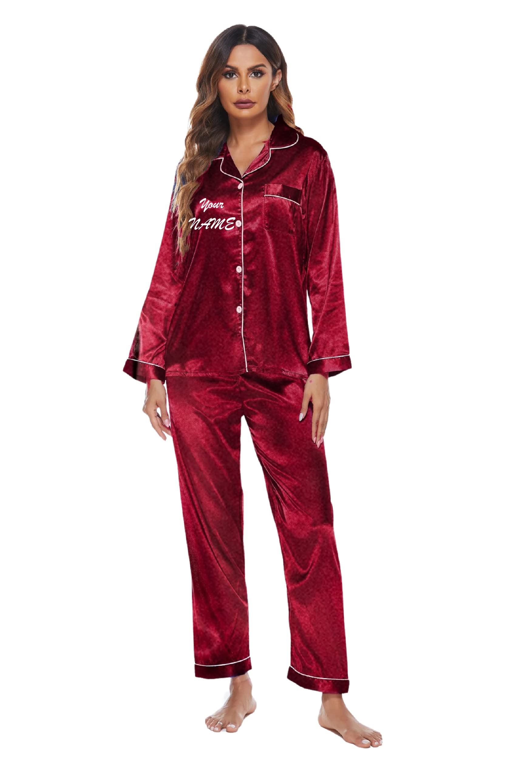 Personalized Silk Satin Pajama Set for Women