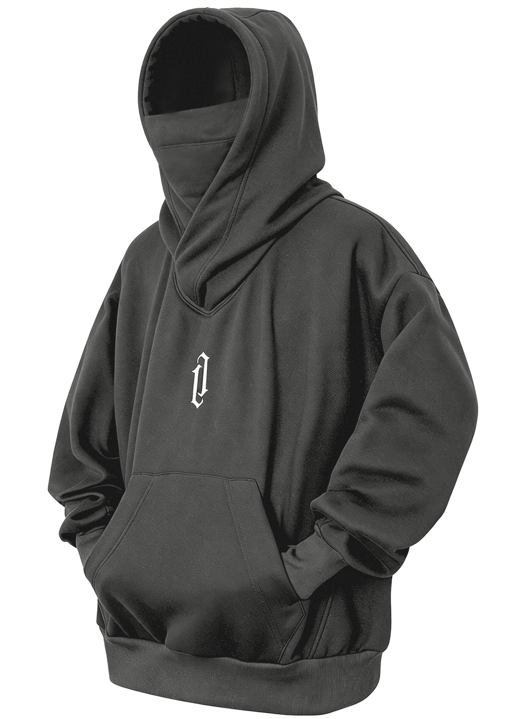 Hoodie Herren Oversize Rollkragen Fleece Pulli mit Maske
